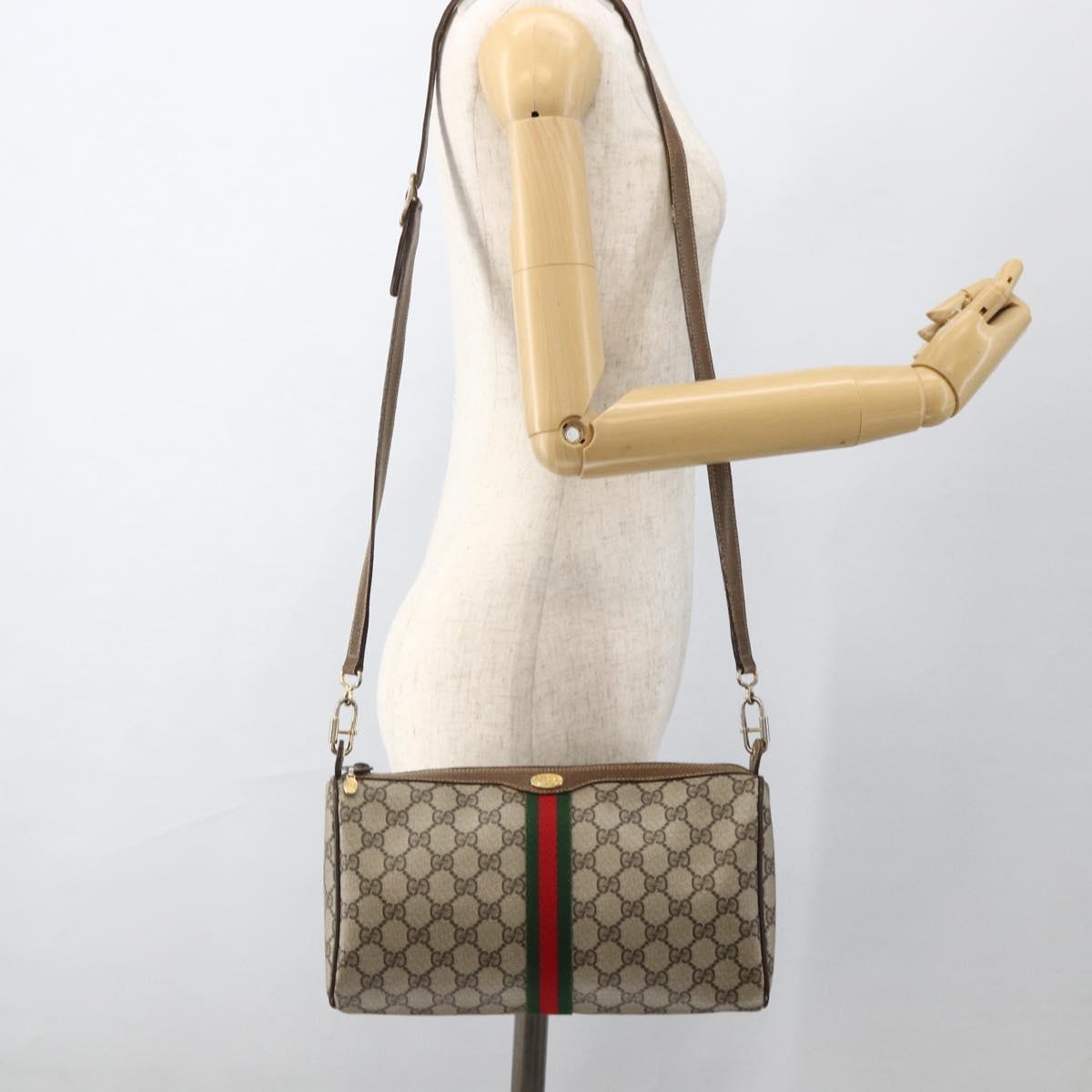 GUCCI GG Supreme Web Sherry Line Bag PVC Beige Gold 378 02 017 Auth BAZ162