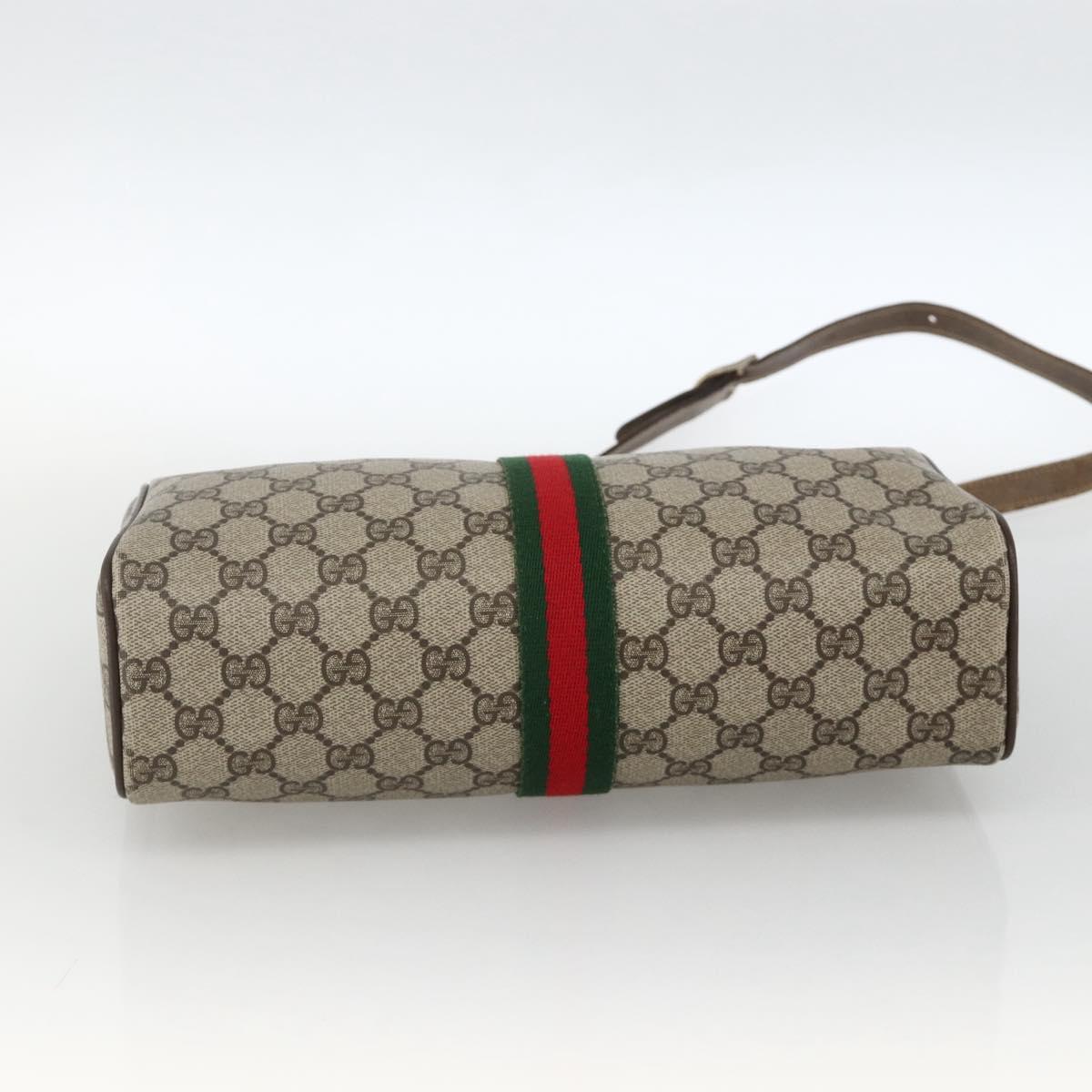 GUCCI GG Supreme Web Sherry Line Bag PVC Beige Gold 378 02 017 Auth BAZ162