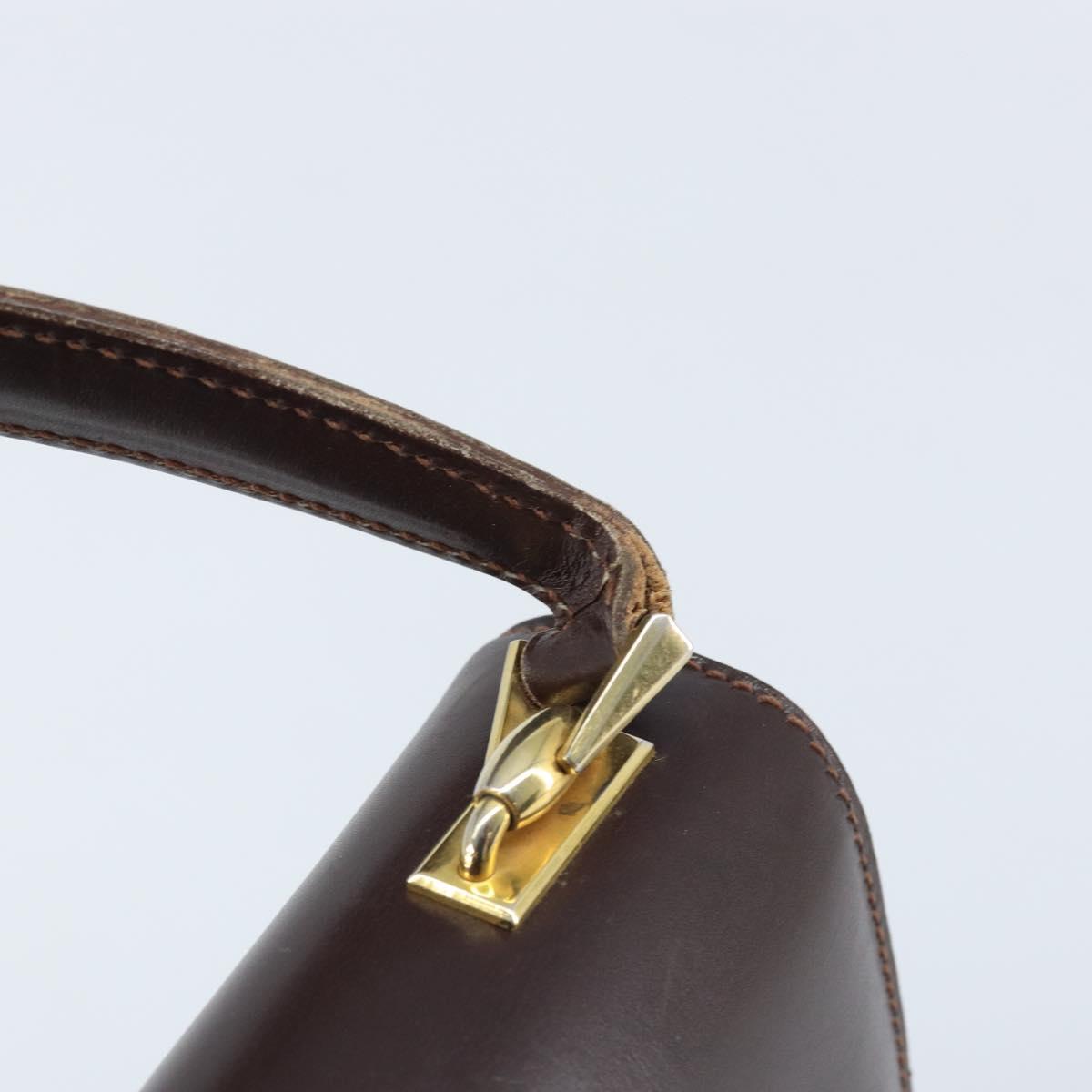 GUCCI Hand Bag Leather Brown Gold Auth BAZ167