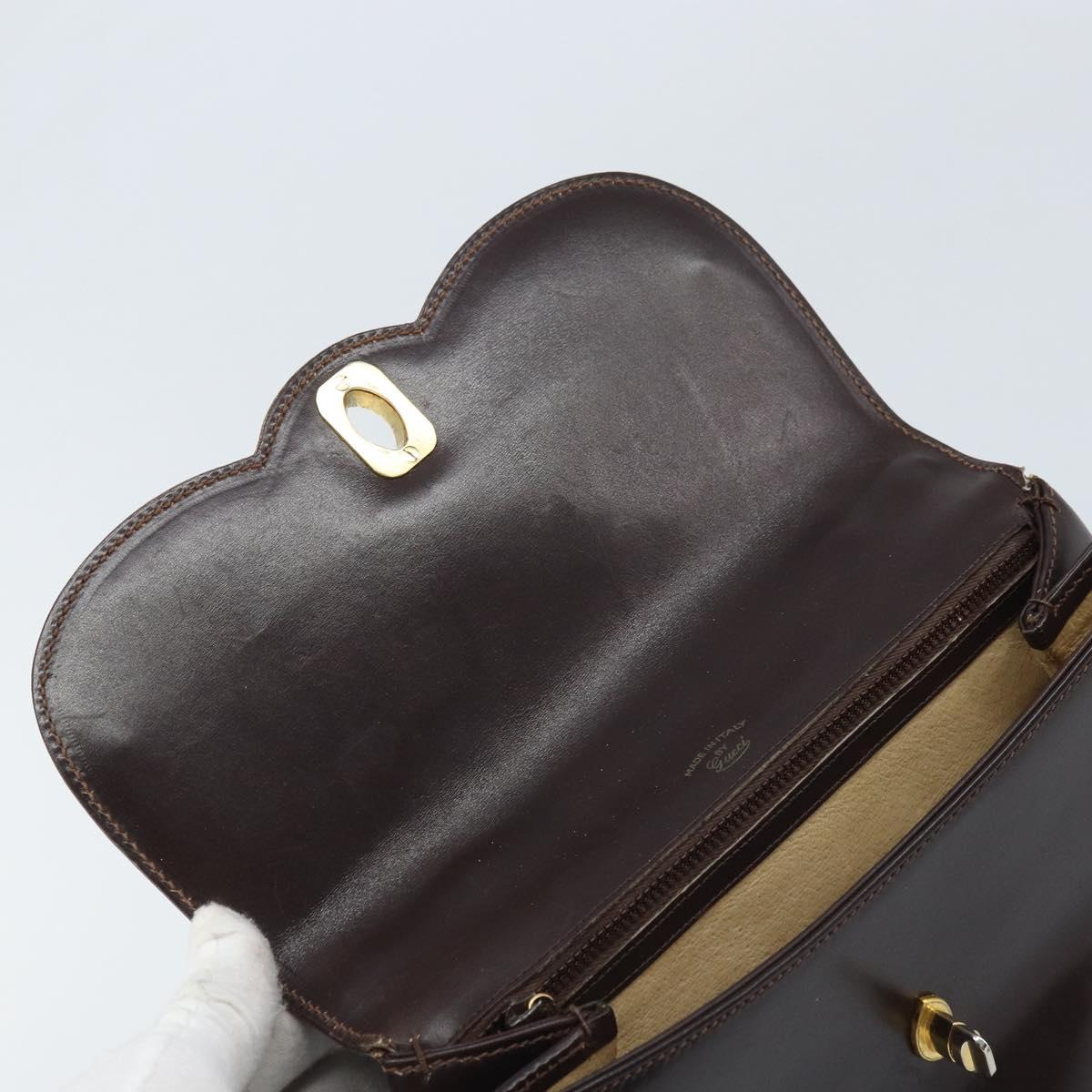 GUCCI Hand Bag Leather Brown Gold Auth BAZ167