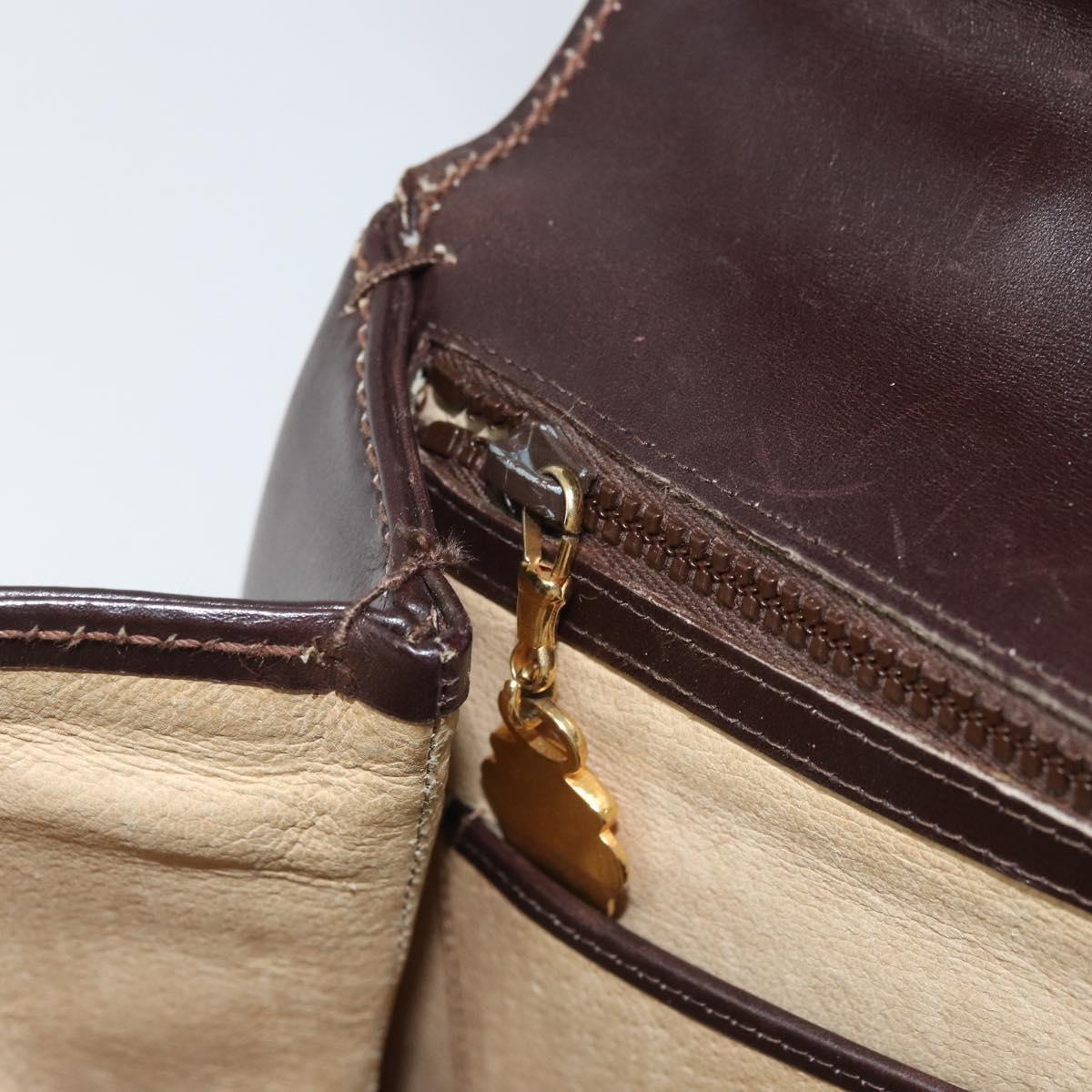 GUCCI Hand Bag Leather Brown Gold Auth BAZ167