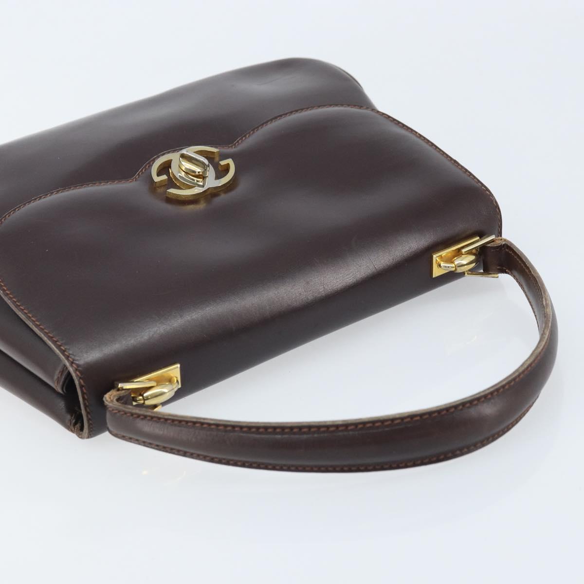 GUCCI Hand Bag Leather Brown Gold Auth BAZ167