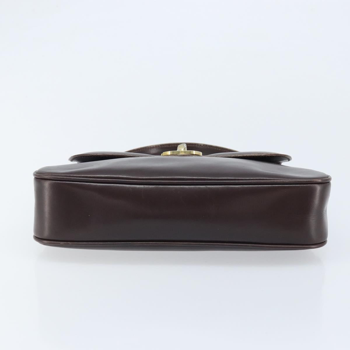 GUCCI Hand Bag Leather Brown Gold Auth BAZ167