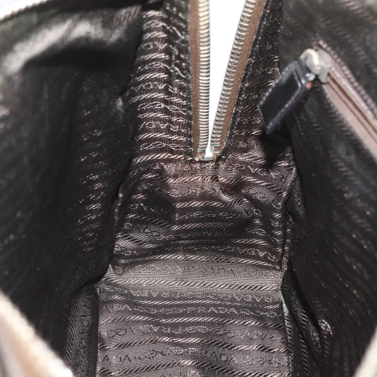 PRADA Hand Bag Patent leather Brown Silver Auth BAZ168