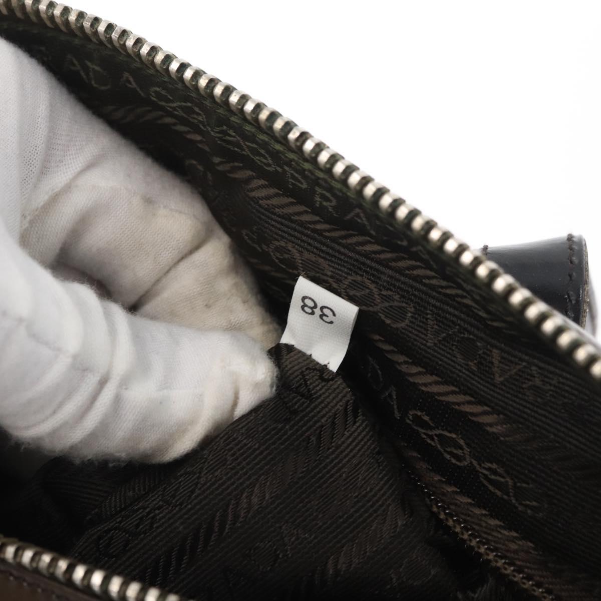 PRADA Hand Bag Patent leather Brown Silver Auth BAZ168