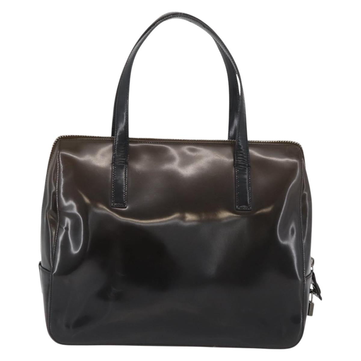 PRADA Hand Bag Patent leather Brown Silver Auth BAZ168