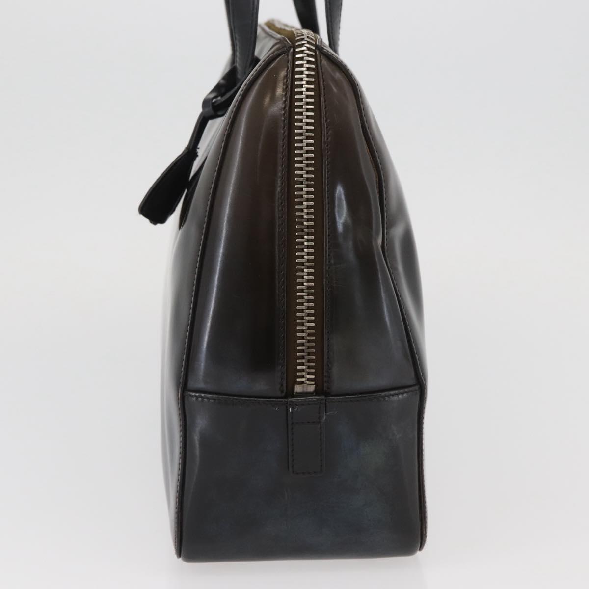 PRADA Hand Bag Patent leather Brown Silver Auth BAZ168