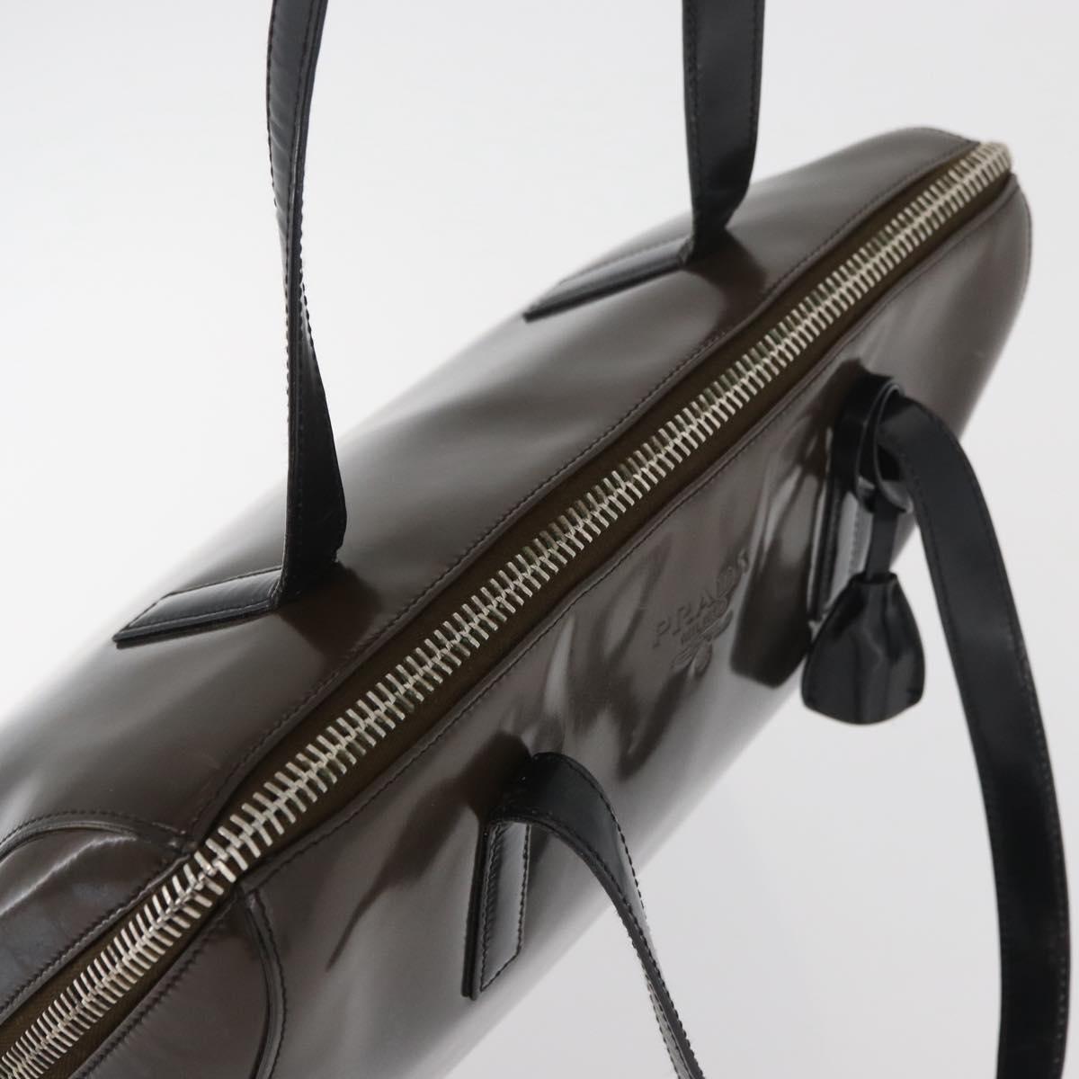 PRADA Hand Bag Patent leather Brown Silver Auth BAZ168