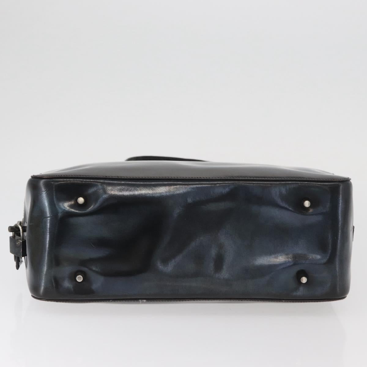 PRADA Hand Bag Patent leather Brown Silver Auth BAZ168