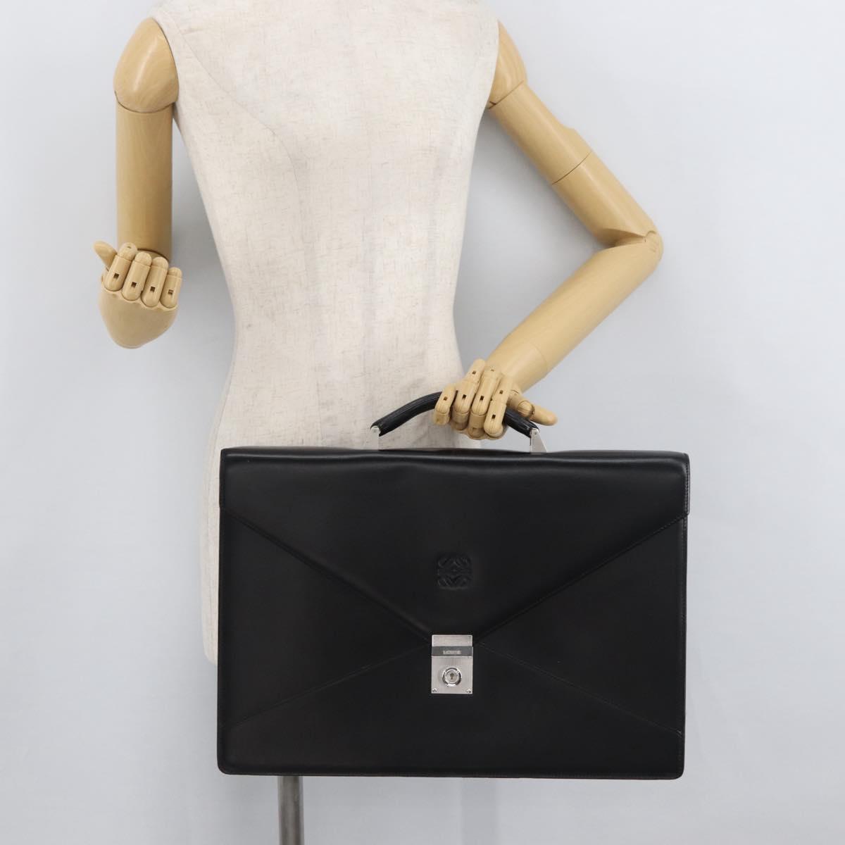 LOEWE Business Bag Leather Black Silver Auth BAZ175