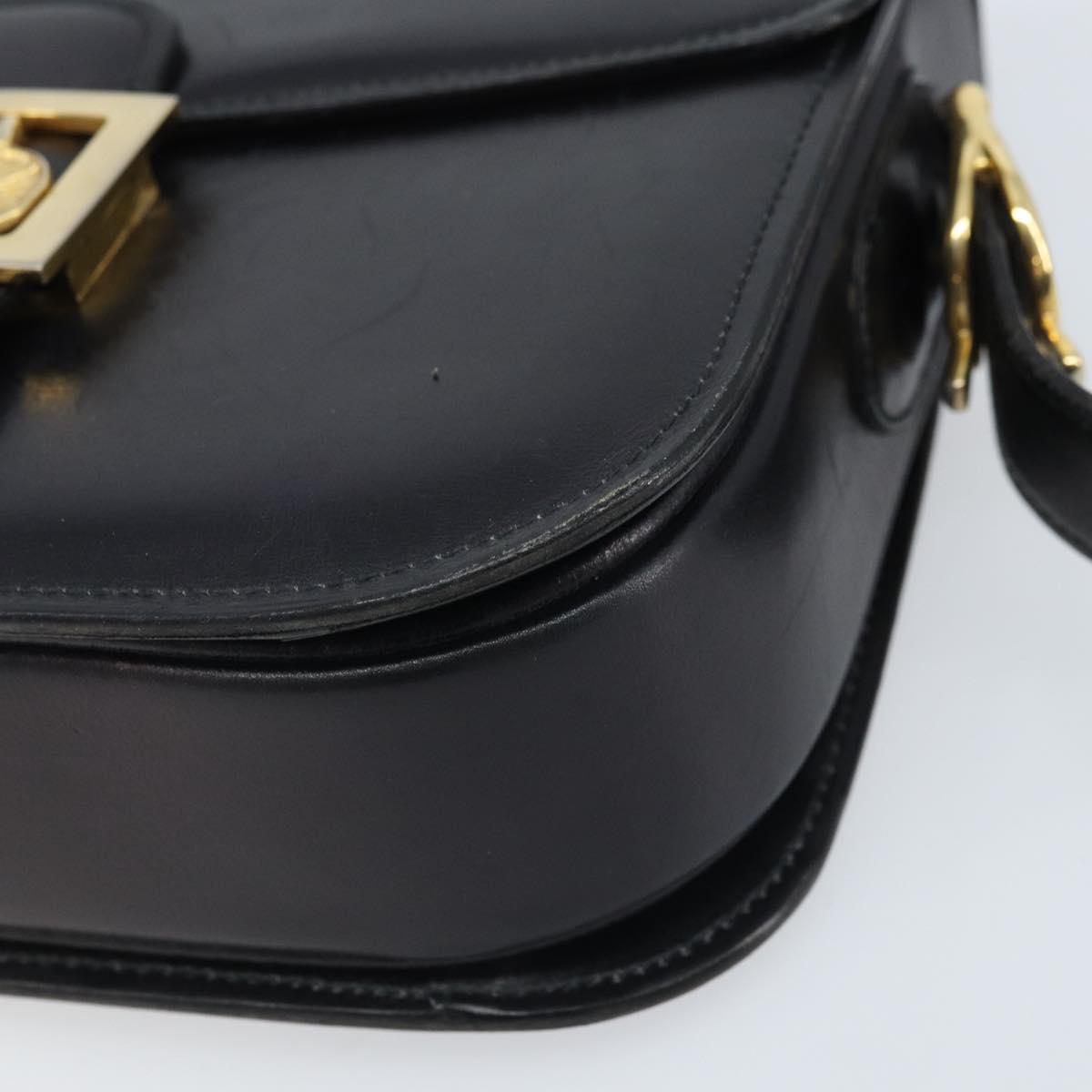 CELINE Horse Carriage Shoulder Bag Leather Black Gold Auth BAZ181