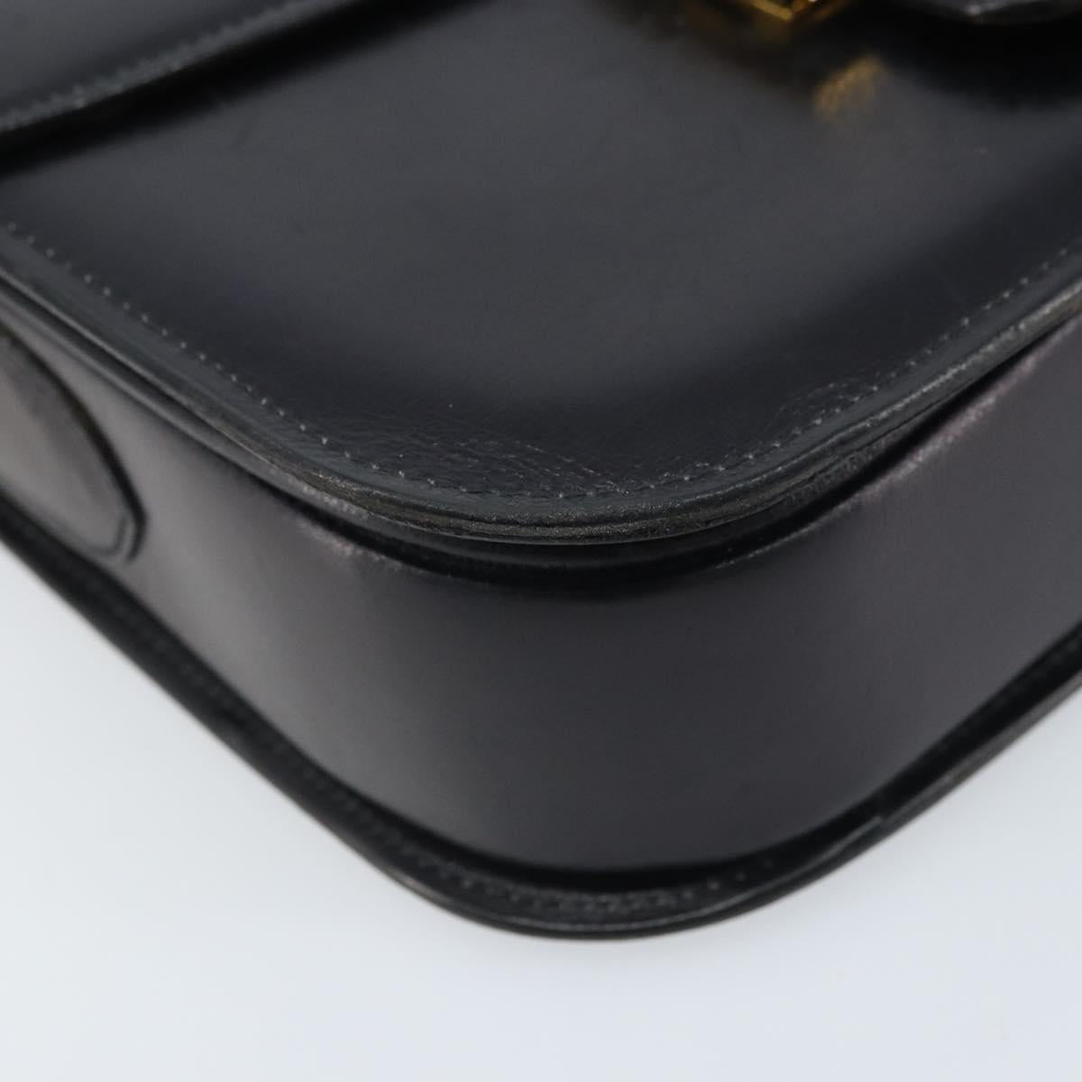 CELINE Horse Carriage Shoulder Bag Leather Black Gold Auth BAZ181