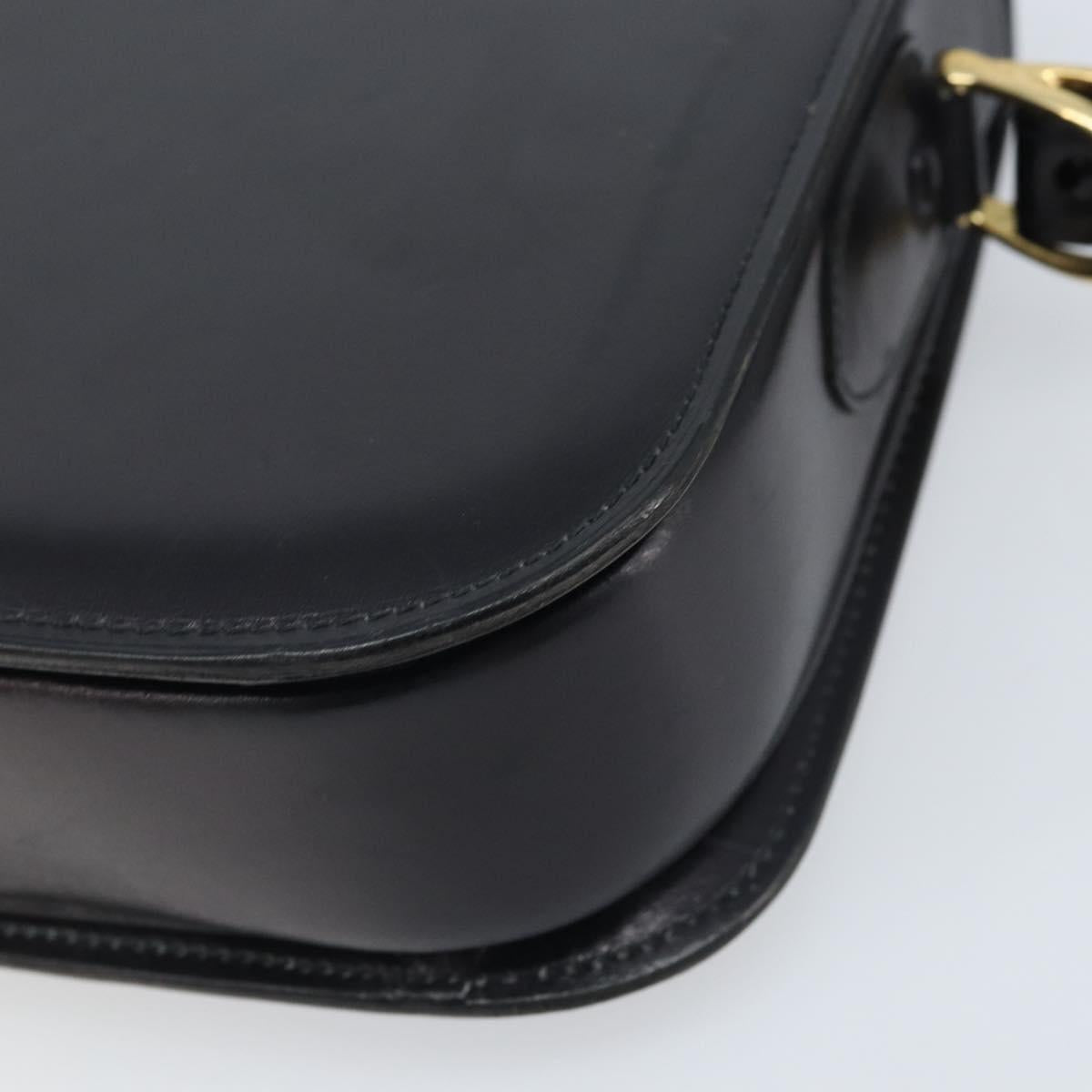 CELINE Horse Carriage Shoulder Bag Leather Black Gold Auth BAZ181