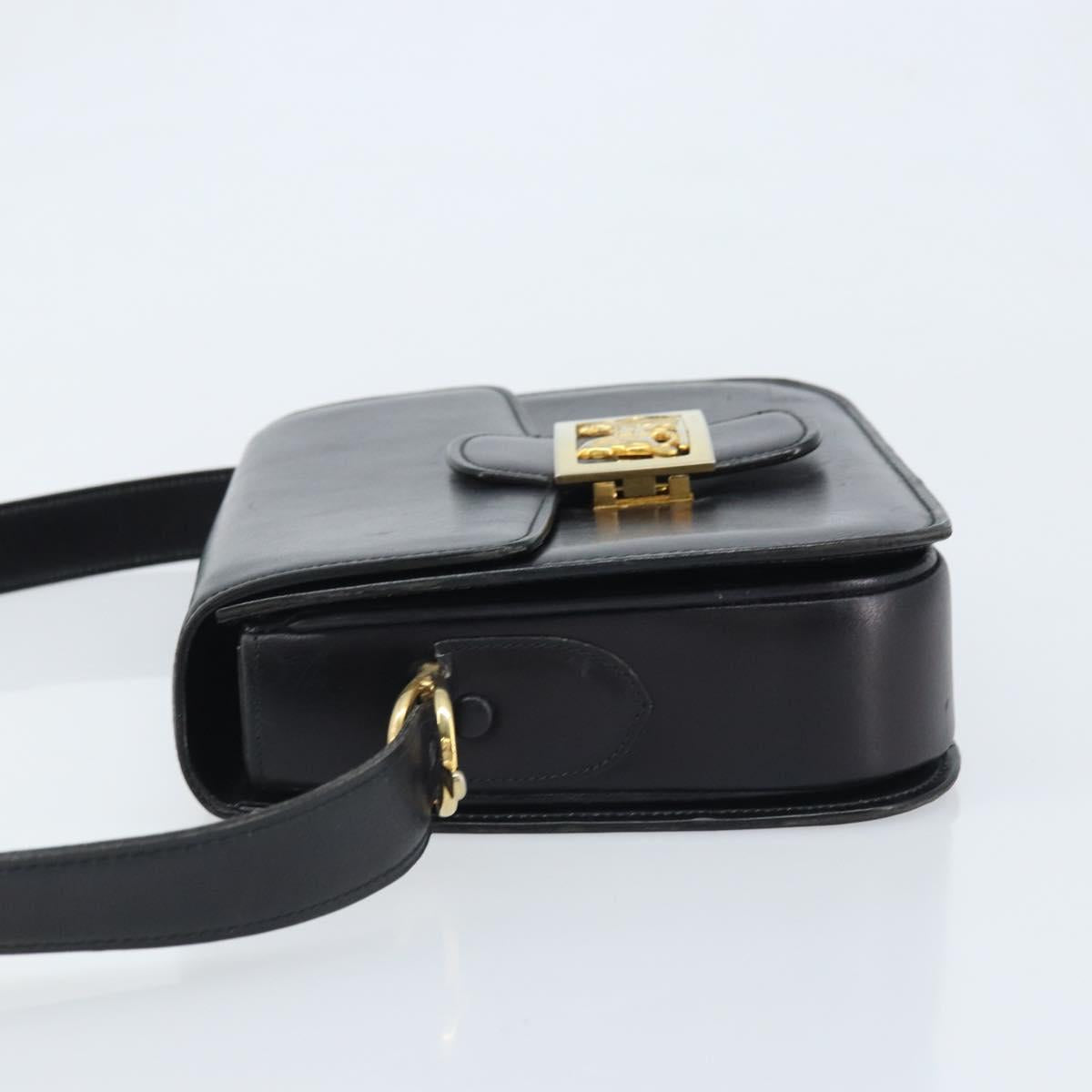 CELINE Horse Carriage Shoulder Bag Leather Black Gold Auth BAZ181