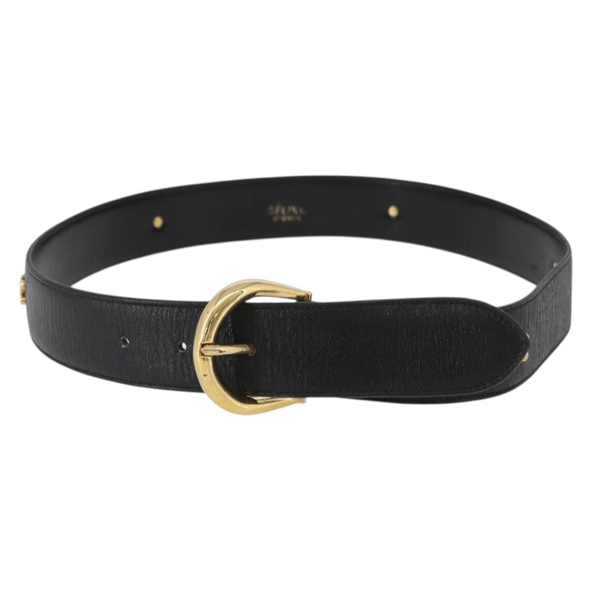 CELINE Belt Leather 31.9"" Black Gold Auth BAZ191A