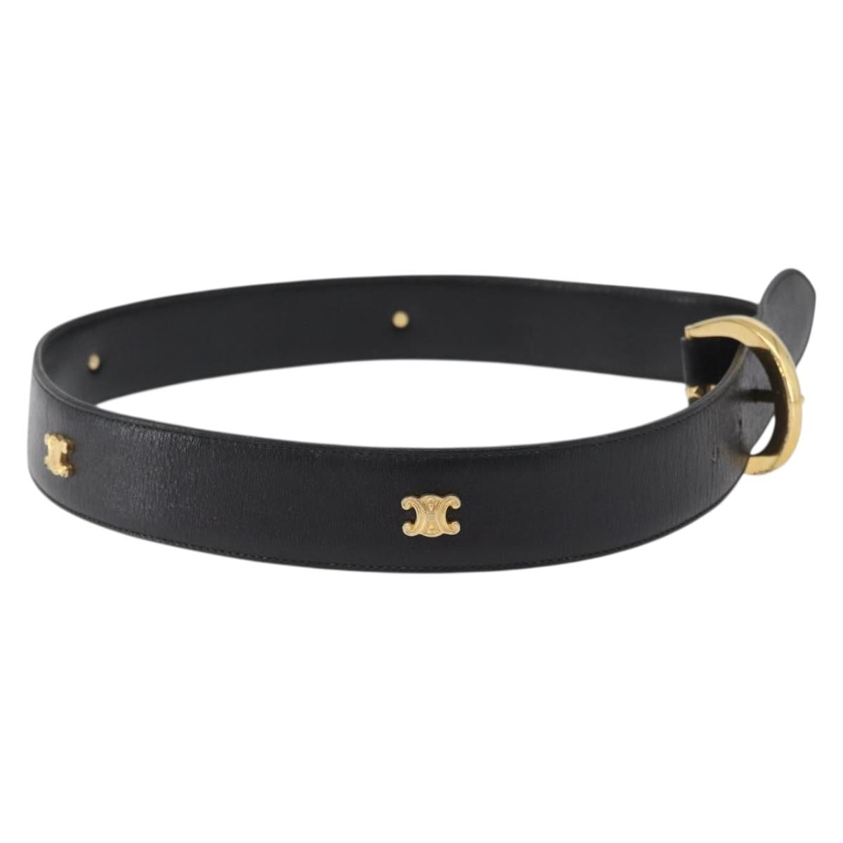 CELINE Belt Leather 31.9"" Black Gold Auth BAZ191A