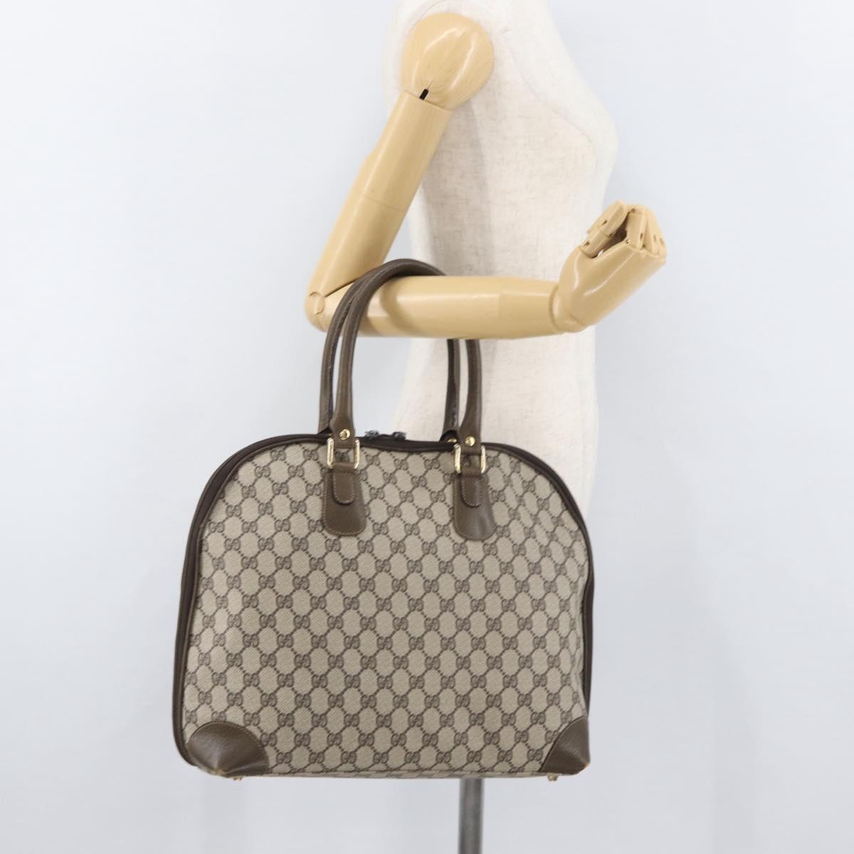 GUCCI GG Supreme Hand Bag PVC Beige Gold Auth BAZ197