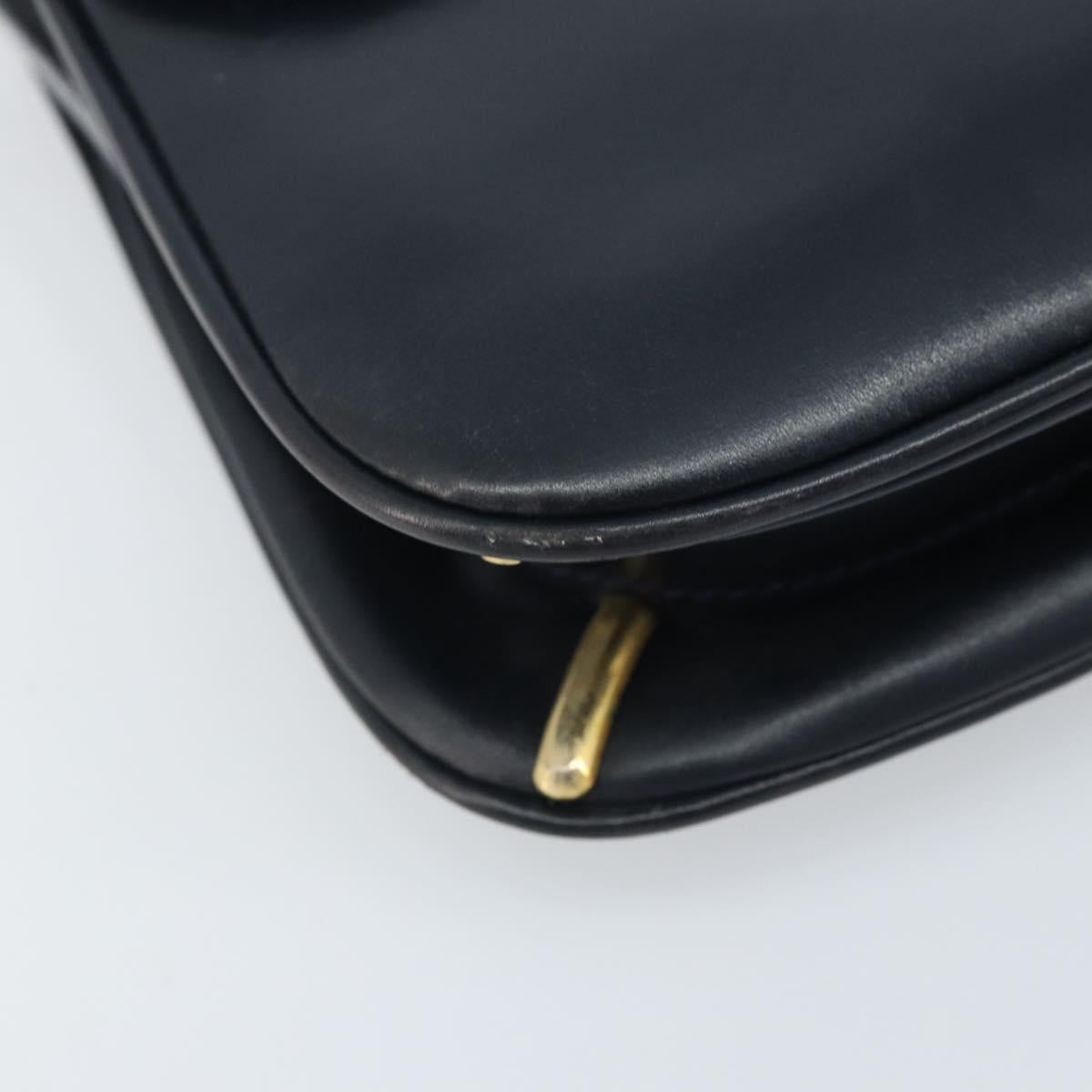 GUCCI Sherry Line Shoulder Bag Leather Navy Gold Auth BAZ198A