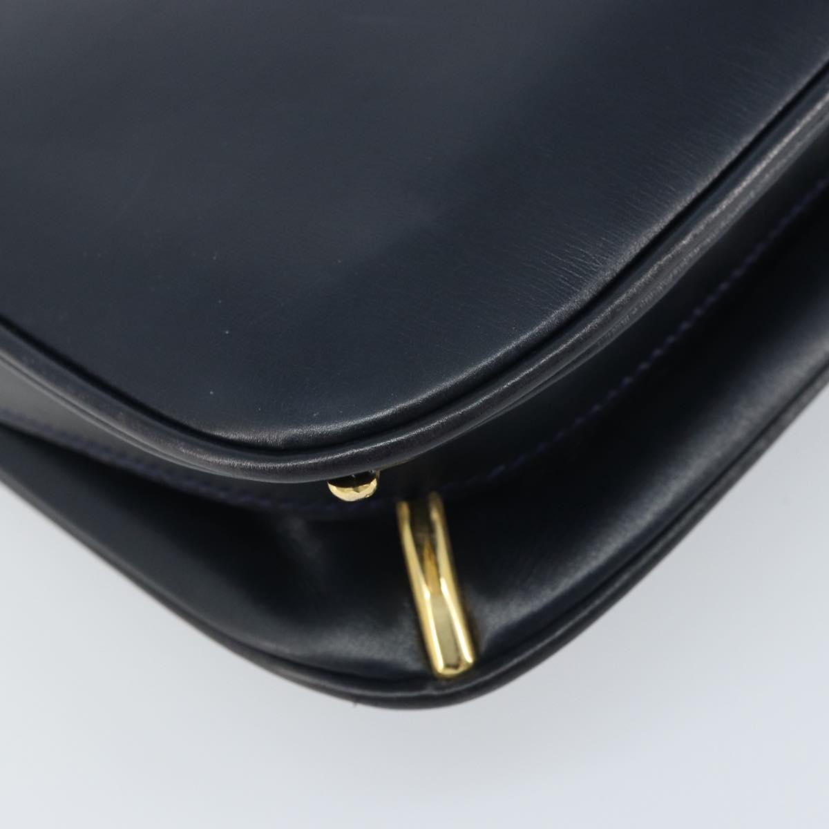 GUCCI Sherry Line Shoulder Bag Leather Navy Gold Auth BAZ198A