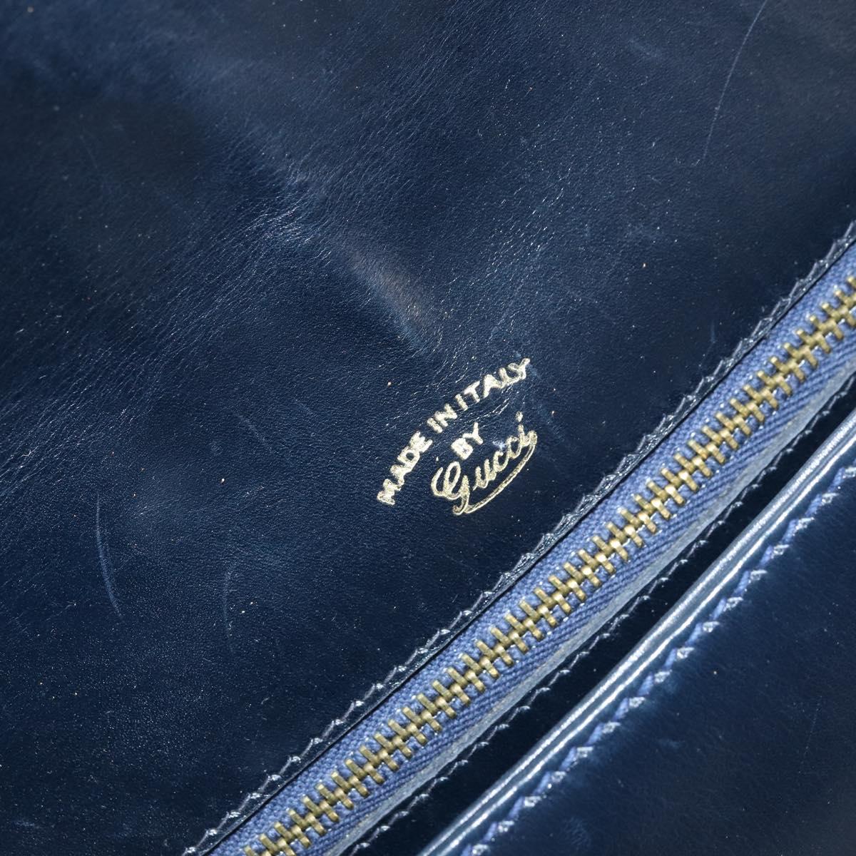 GUCCI Sherry Line Shoulder Bag Leather Navy Gold Auth BAZ198A