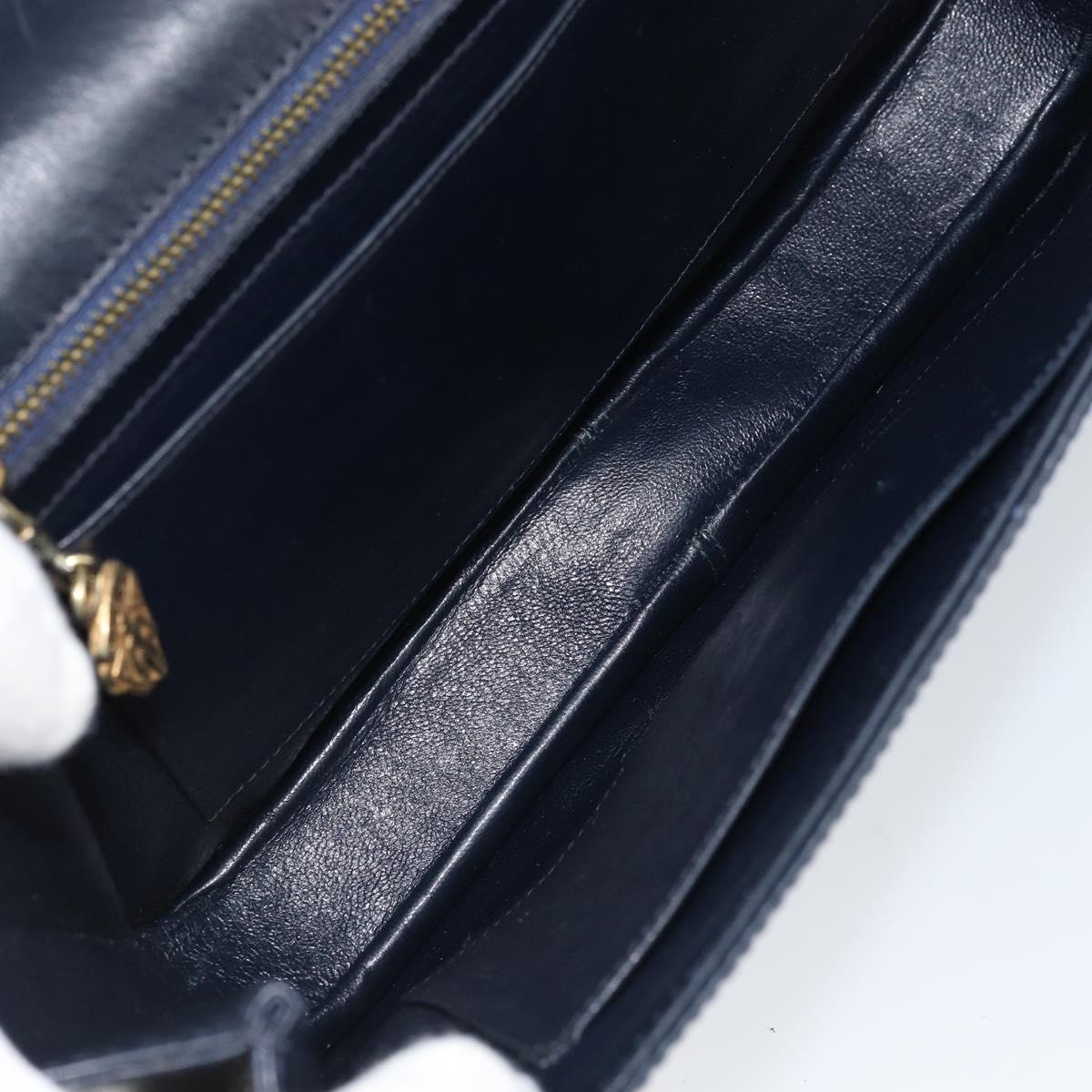 GUCCI Sherry Line Shoulder Bag Leather Navy Gold Auth BAZ198A