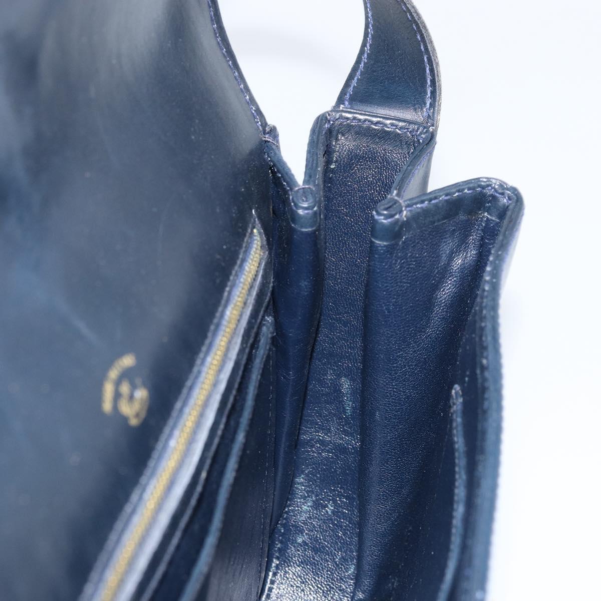 GUCCI Sherry Line Shoulder Bag Leather Navy Gold Auth BAZ198A