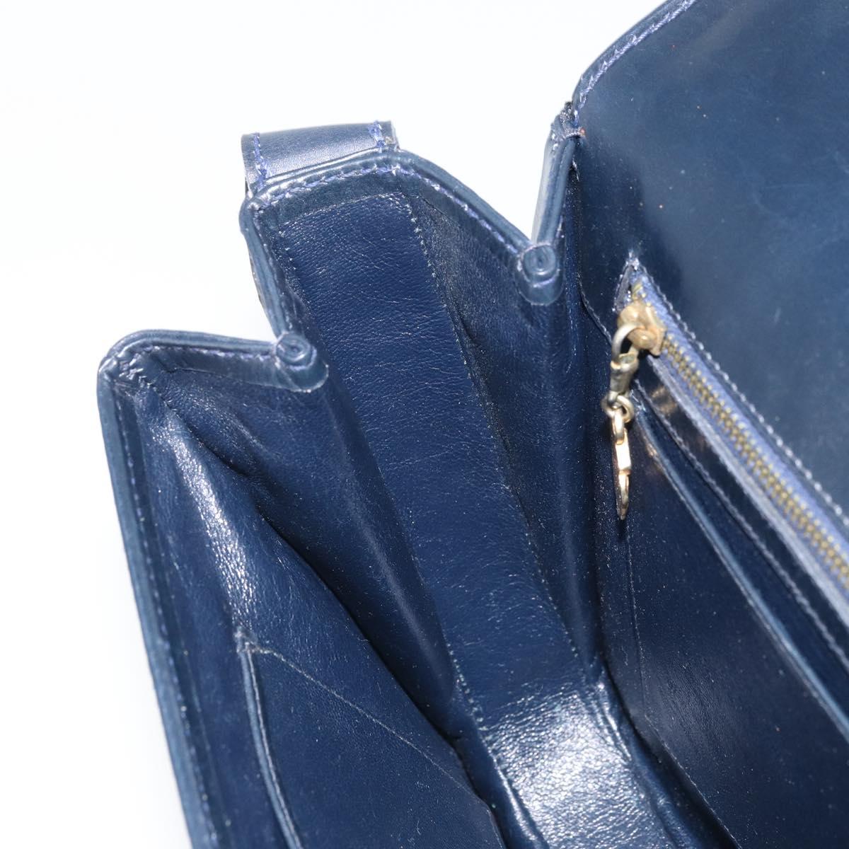 GUCCI Sherry Line Shoulder Bag Leather Navy Gold Auth BAZ198A