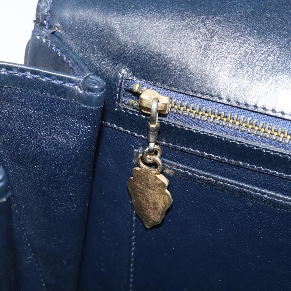 GUCCI Sherry Line Shoulder Bag Leather Navy Gold Auth BAZ198A