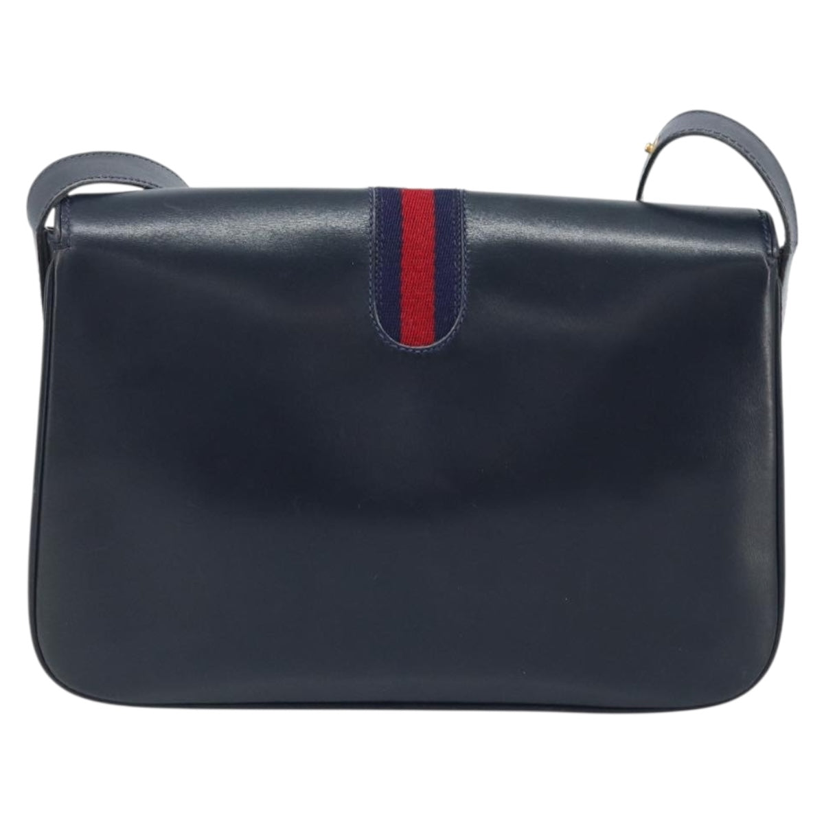 GUCCI Sherry Line Shoulder Bag Leather Navy Gold Auth BAZ198A