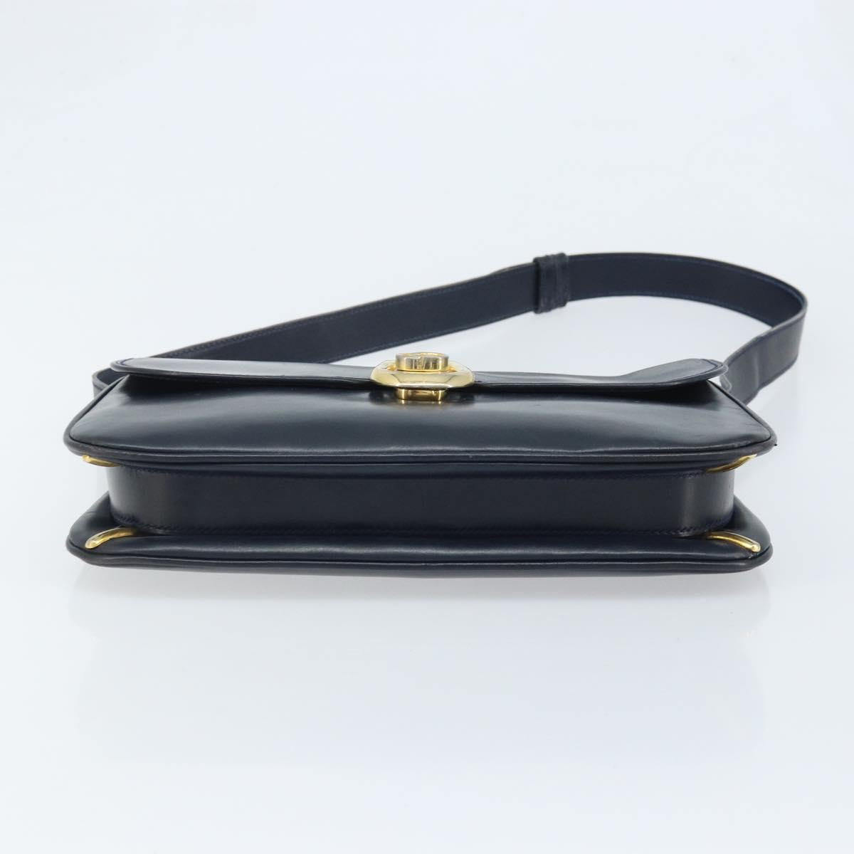 GUCCI Sherry Line Shoulder Bag Leather Navy Gold Auth BAZ198A
