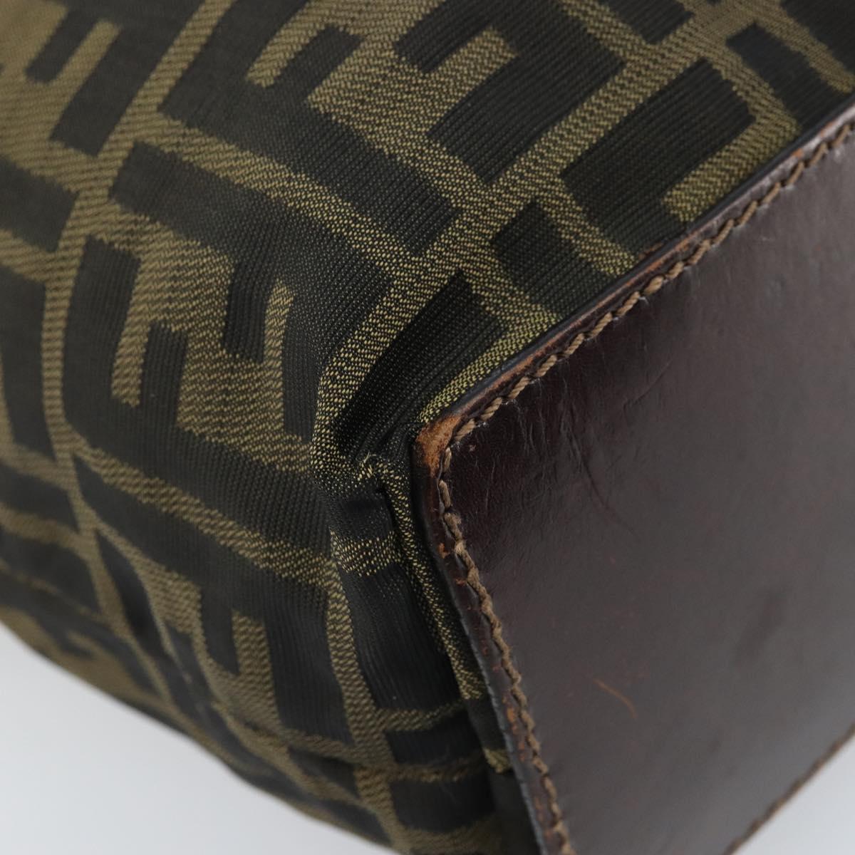 FENDI Zucca Canvas Hand Bag Black Brown Auth BAZ200