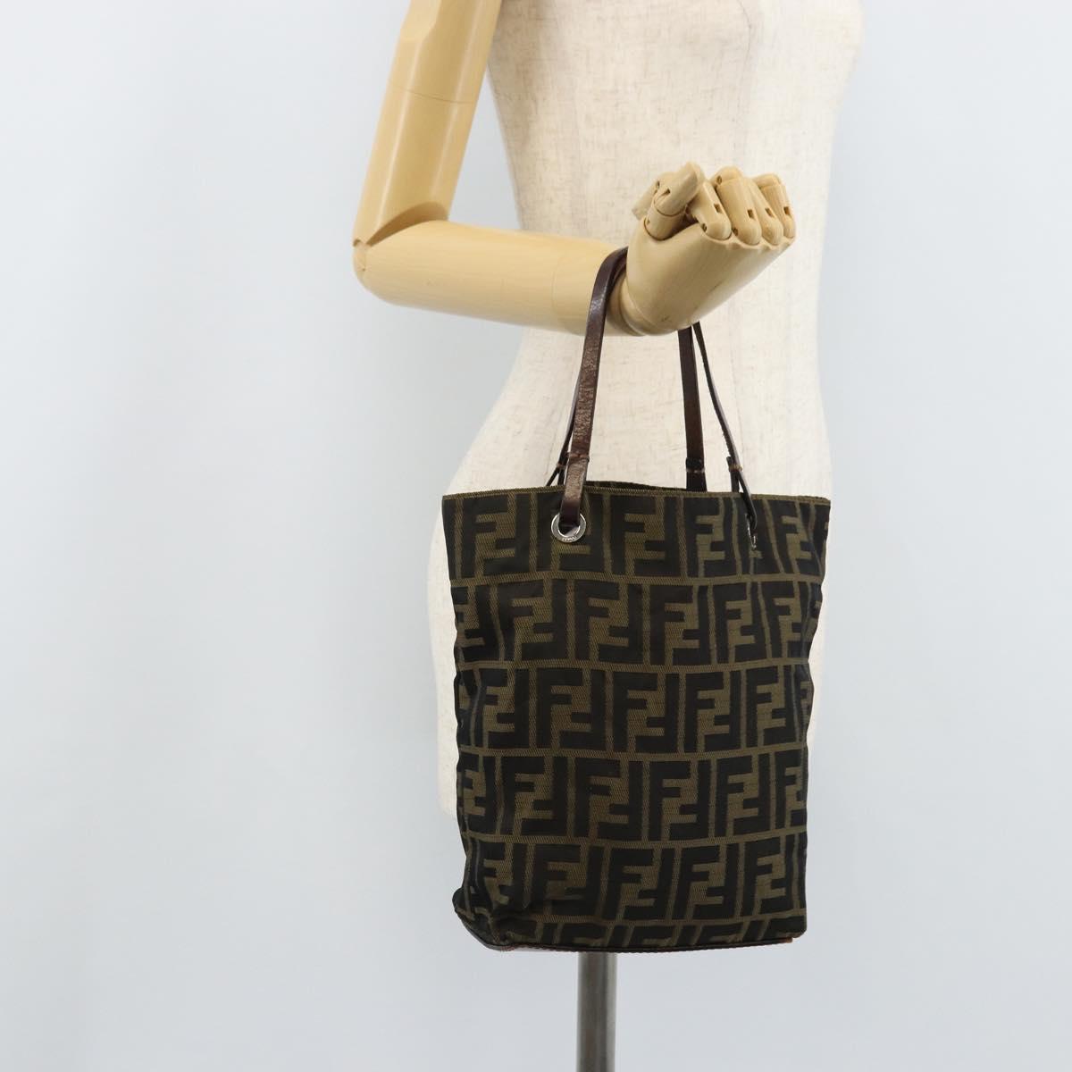 FENDI Zucca Canvas Hand Bag Black Brown Auth BAZ200