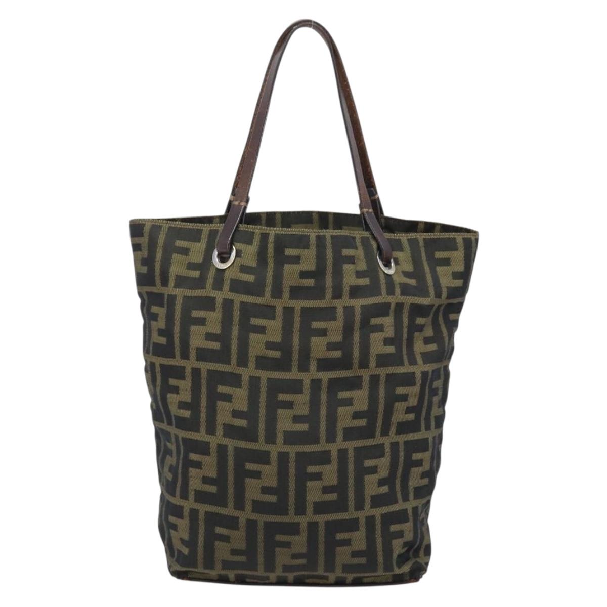 FENDI Zucca Canvas Hand Bag Black Brown Auth BAZ200