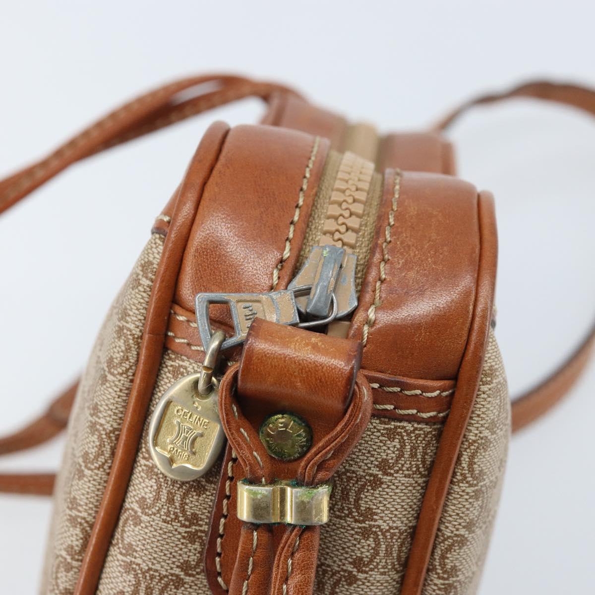 CELINE Macadam Canvas Shoulder Bag PVC Beige Gold Auth BAZ201A