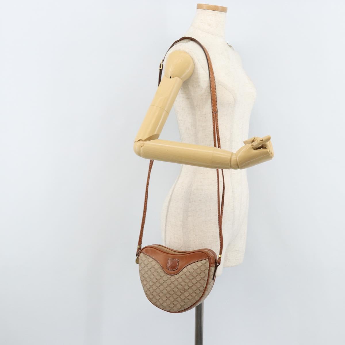 CELINE Macadam Canvas Shoulder Bag PVC Beige Gold Auth BAZ201A