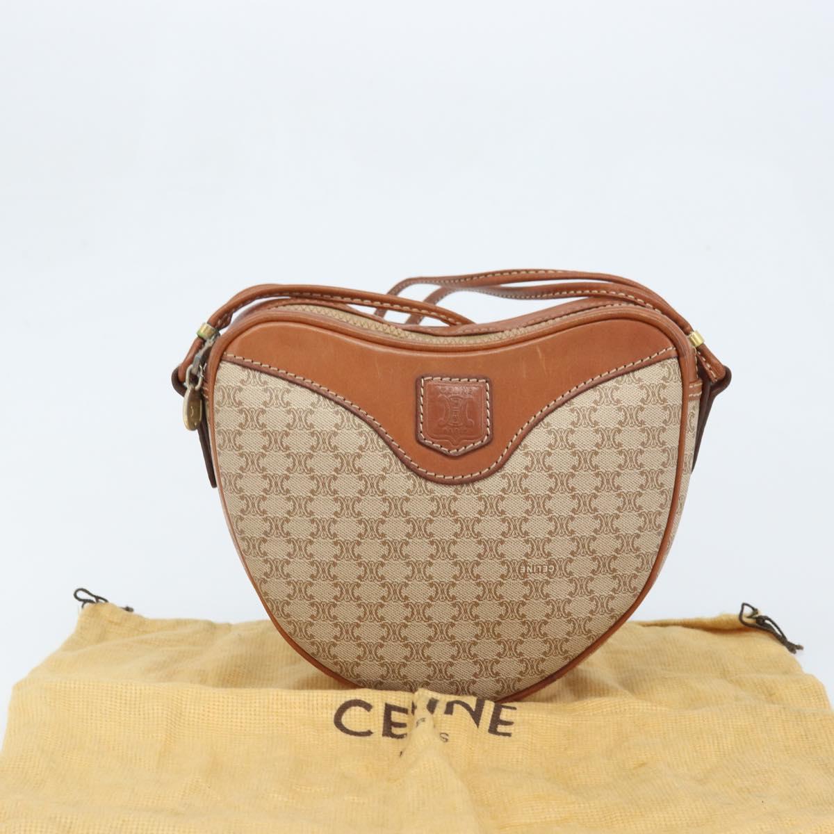 CELINE Macadam Canvas Shoulder Bag PVC Beige Gold Auth BAZ201A