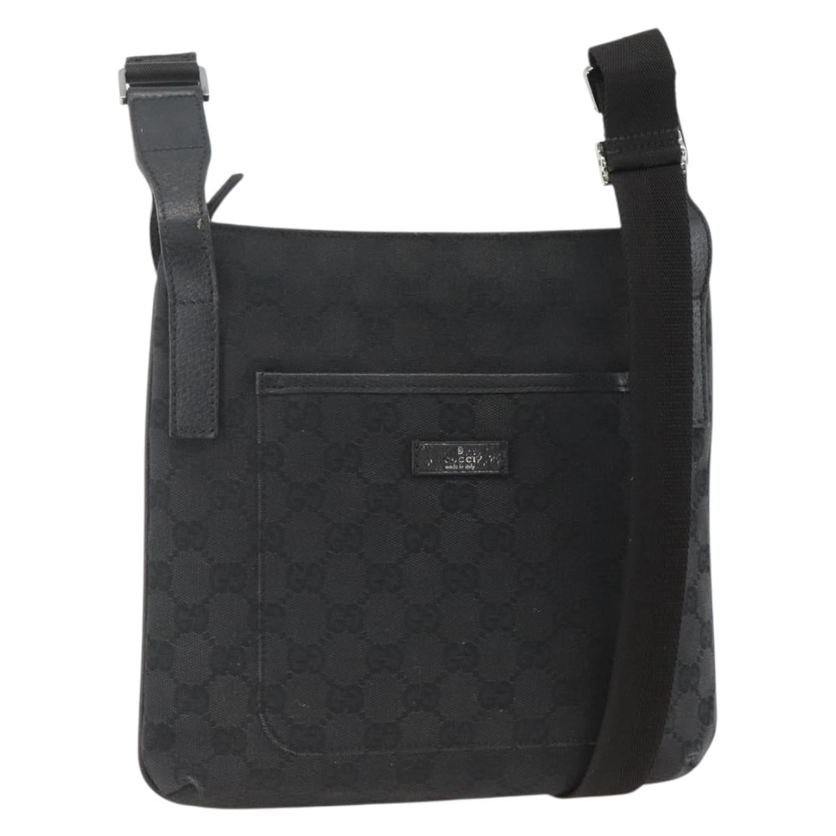 GUCCI GG Canvas Shoulder Bag Black Silver 122793 Auth BAZ206A