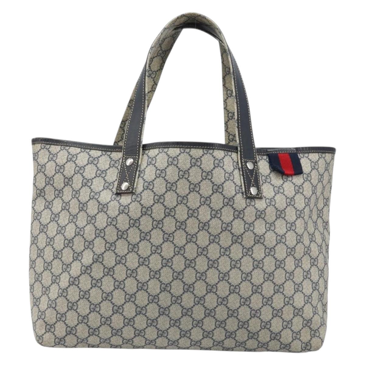 GUCCI GG Supreme Sherry Line Tote Bag PVC Navy Silver 211134 Auth BAZ208