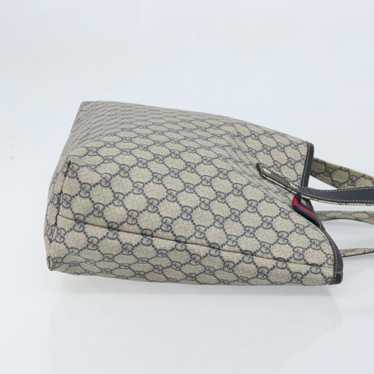 GUCCI GG Supreme Sherry Line Tote Bag PVC Navy Silver 211134 Auth BAZ208