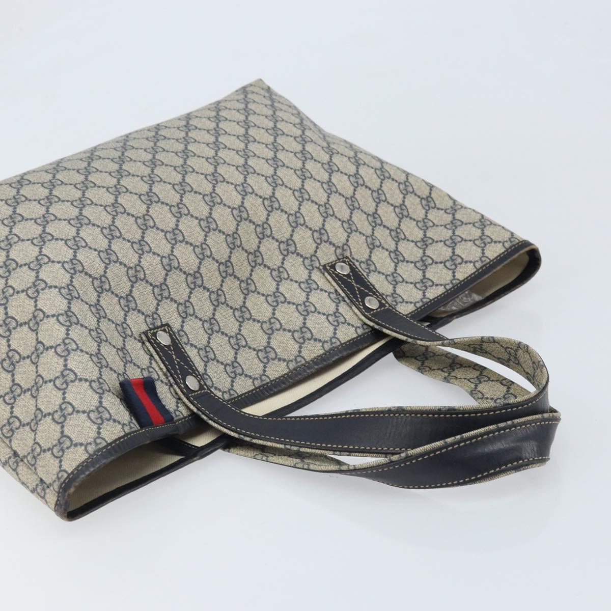 GUCCI GG Supreme Sherry Line Tote Bag PVC Navy Silver 211134 Auth BAZ208