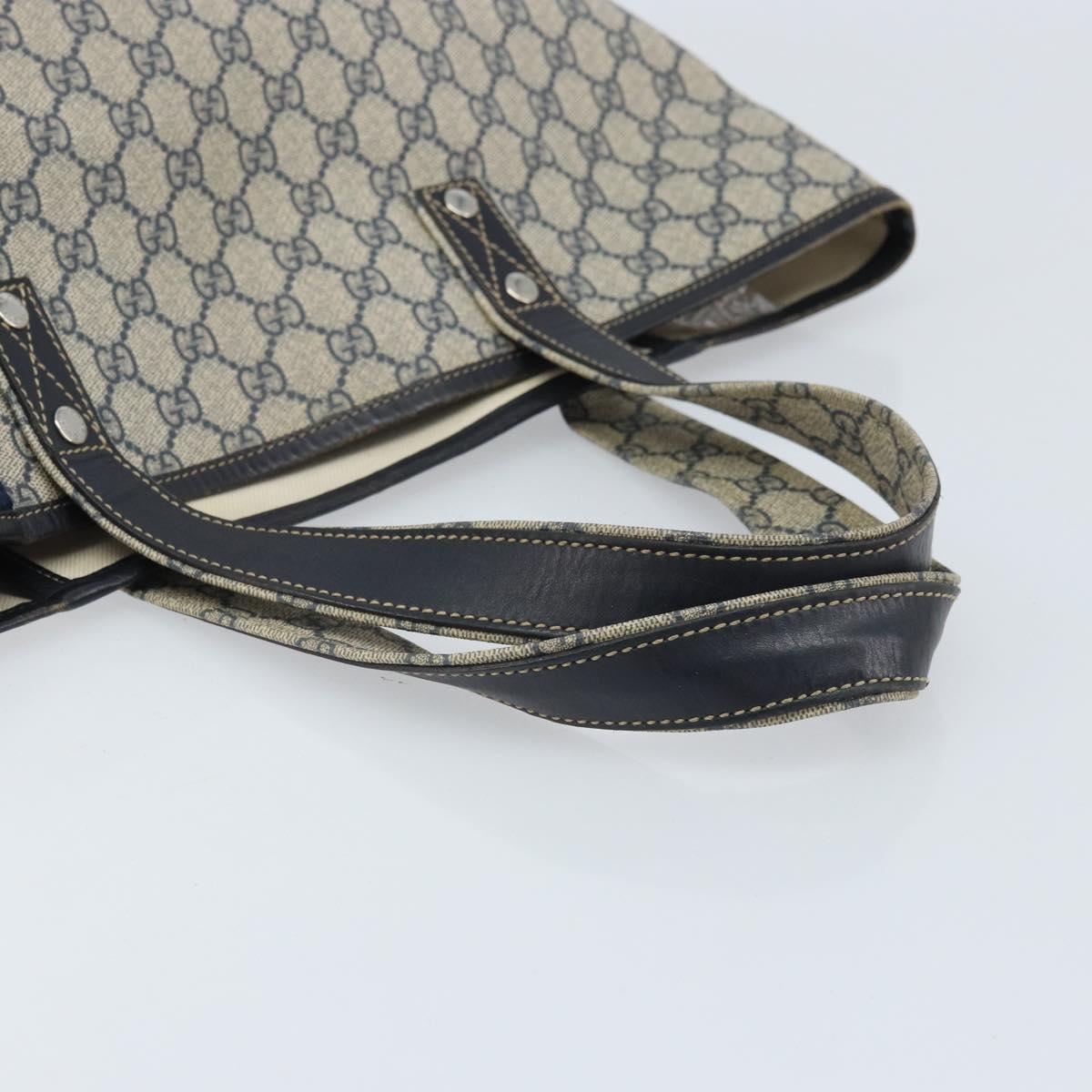 GUCCI GG Supreme Sherry Line Tote Bag PVC Navy Silver 211134 Auth BAZ208