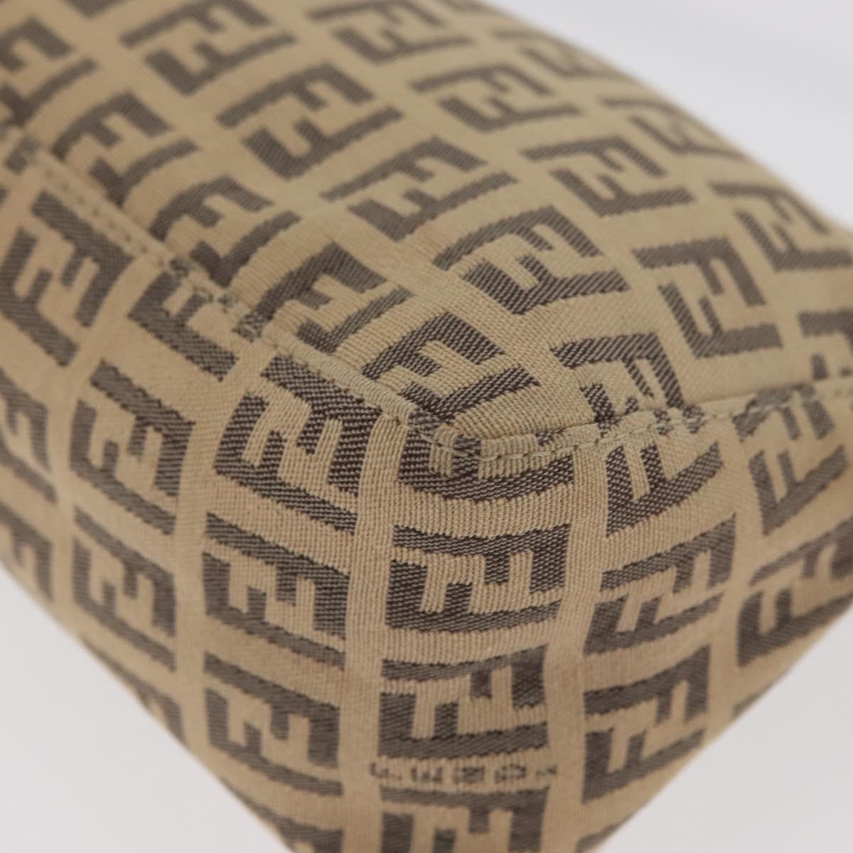 FENDI Zucchino Canvas Shoulder Bag Beige Gold Auth BAZ211A
