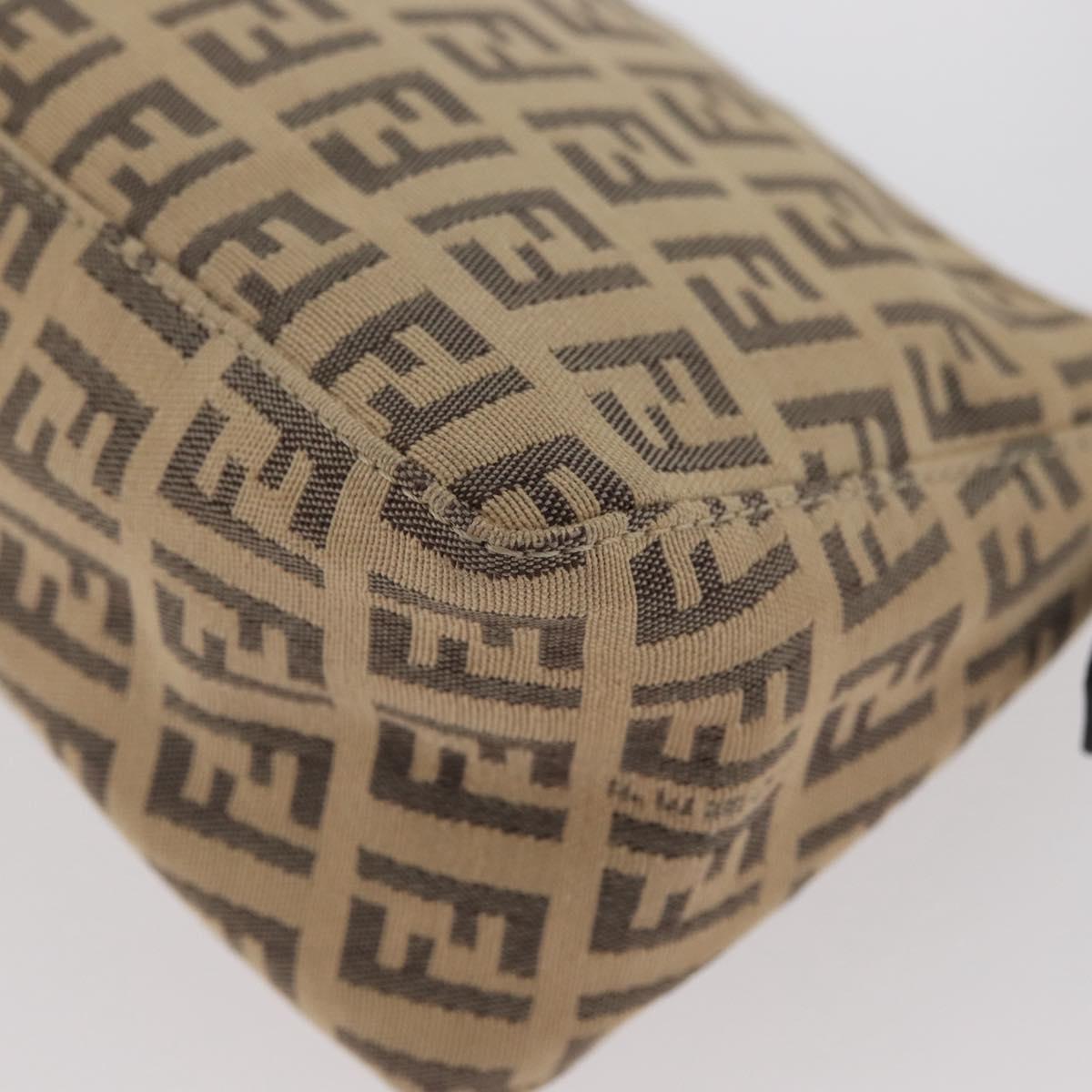 FENDI Zucchino Canvas Shoulder Bag Beige Gold Auth BAZ211A