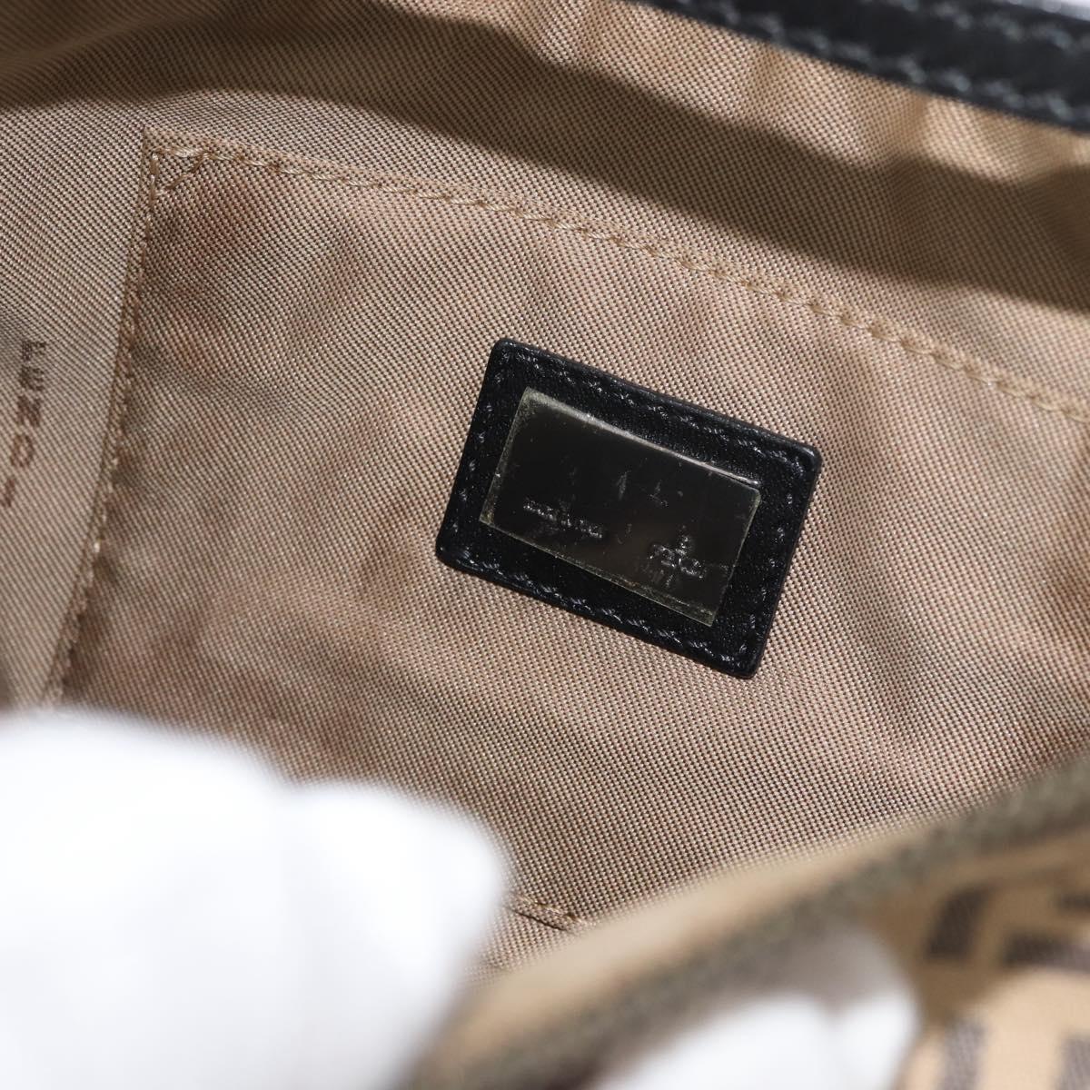 FENDI Zucchino Canvas Shoulder Bag Beige Gold Auth BAZ211A