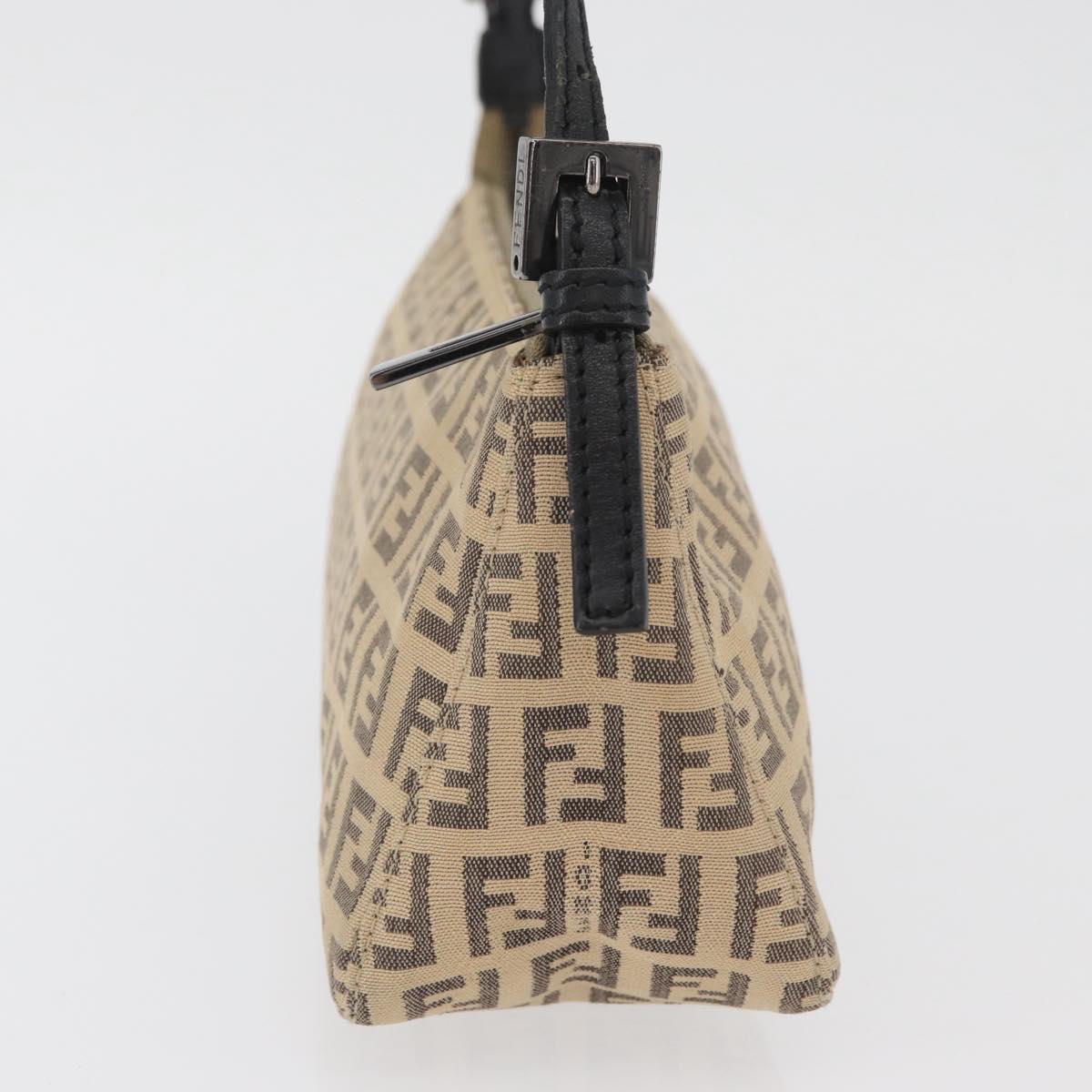 FENDI Zucchino Canvas Shoulder Bag Beige Gold Auth BAZ211A