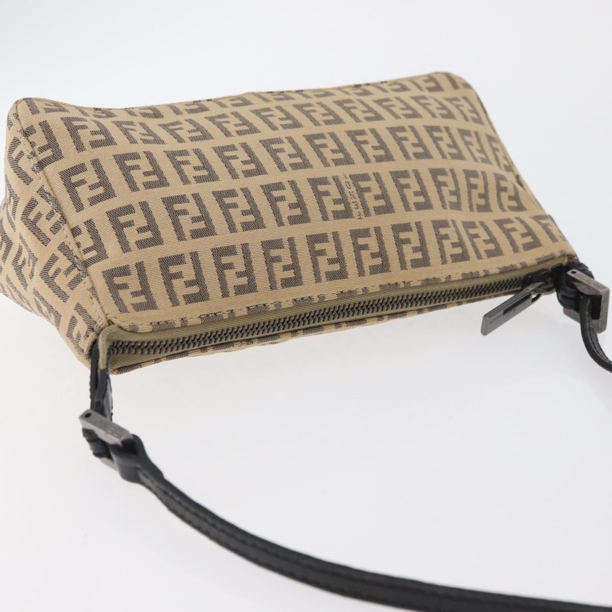 FENDI Zucchino Canvas Shoulder Bag Beige Gold Auth BAZ211A