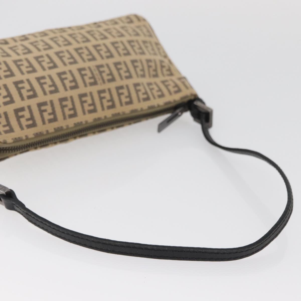 FENDI Zucchino Canvas Shoulder Bag Beige Gold Auth BAZ211A