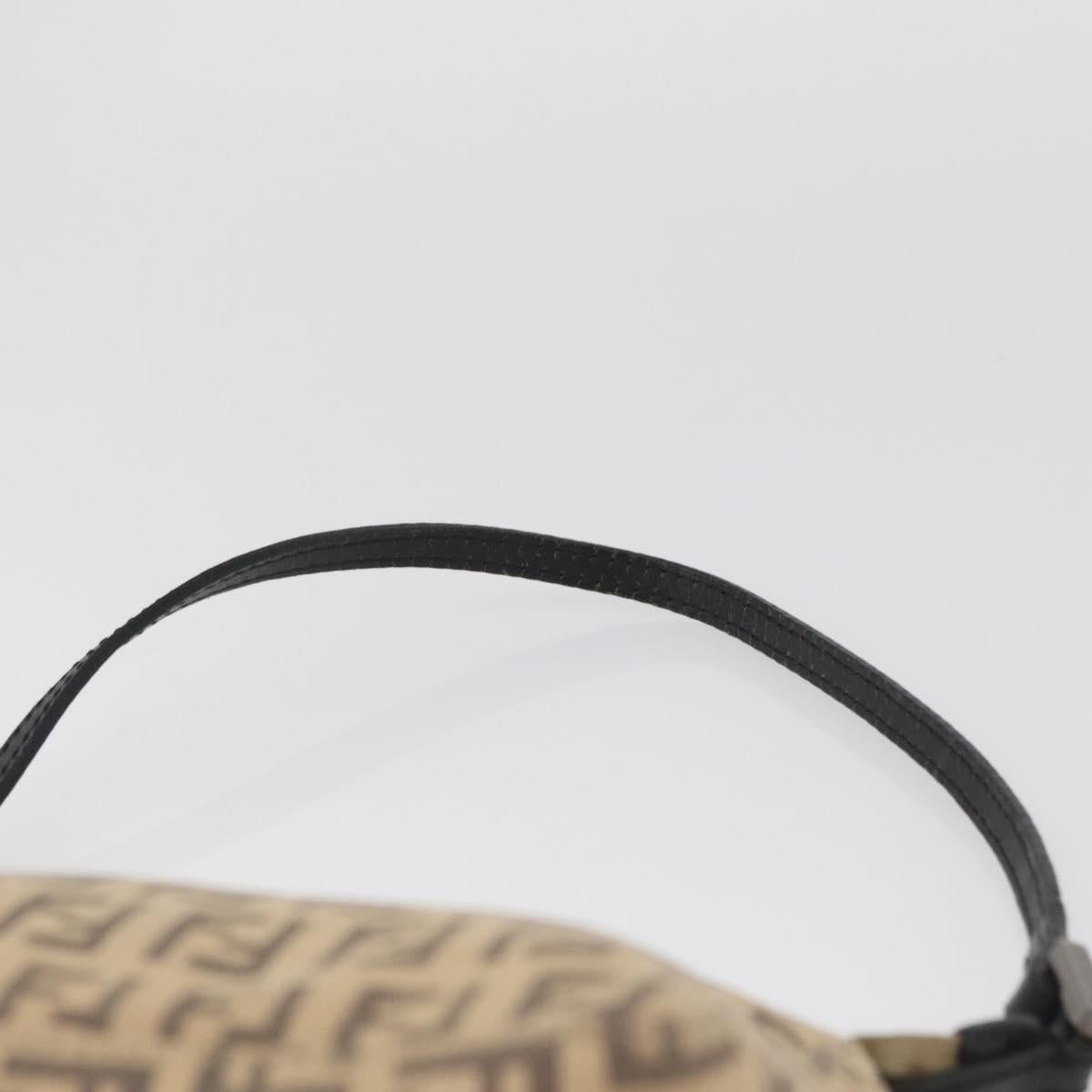 FENDI Zucchino Canvas Shoulder Bag Beige Gold Auth BAZ211A