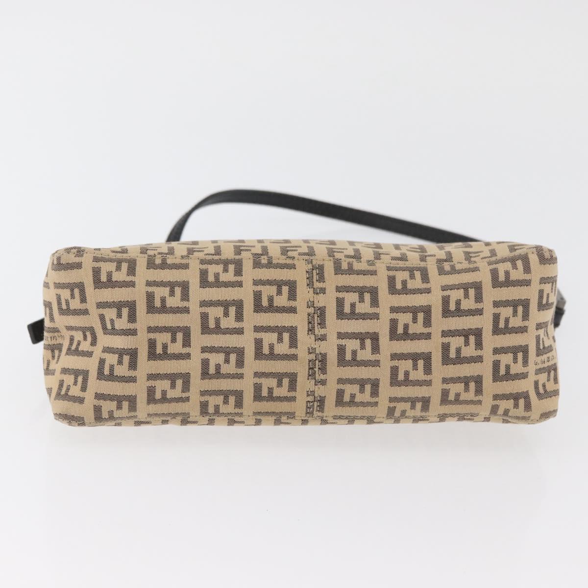FENDI Zucchino Canvas Shoulder Bag Beige Gold Auth BAZ211A