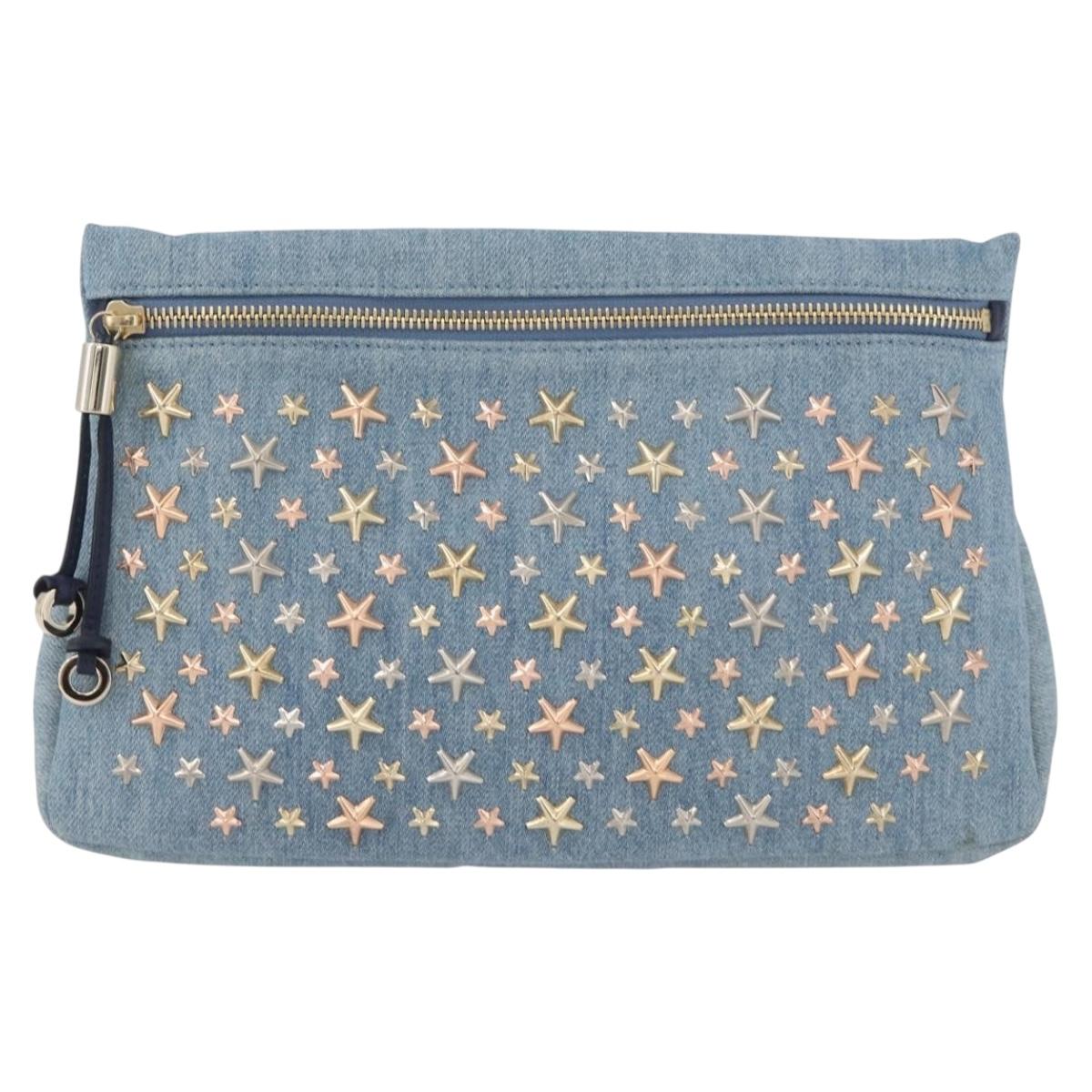 Jimmy Choo Studs Clutch Bag Denim Blue Auth BAZ213A
